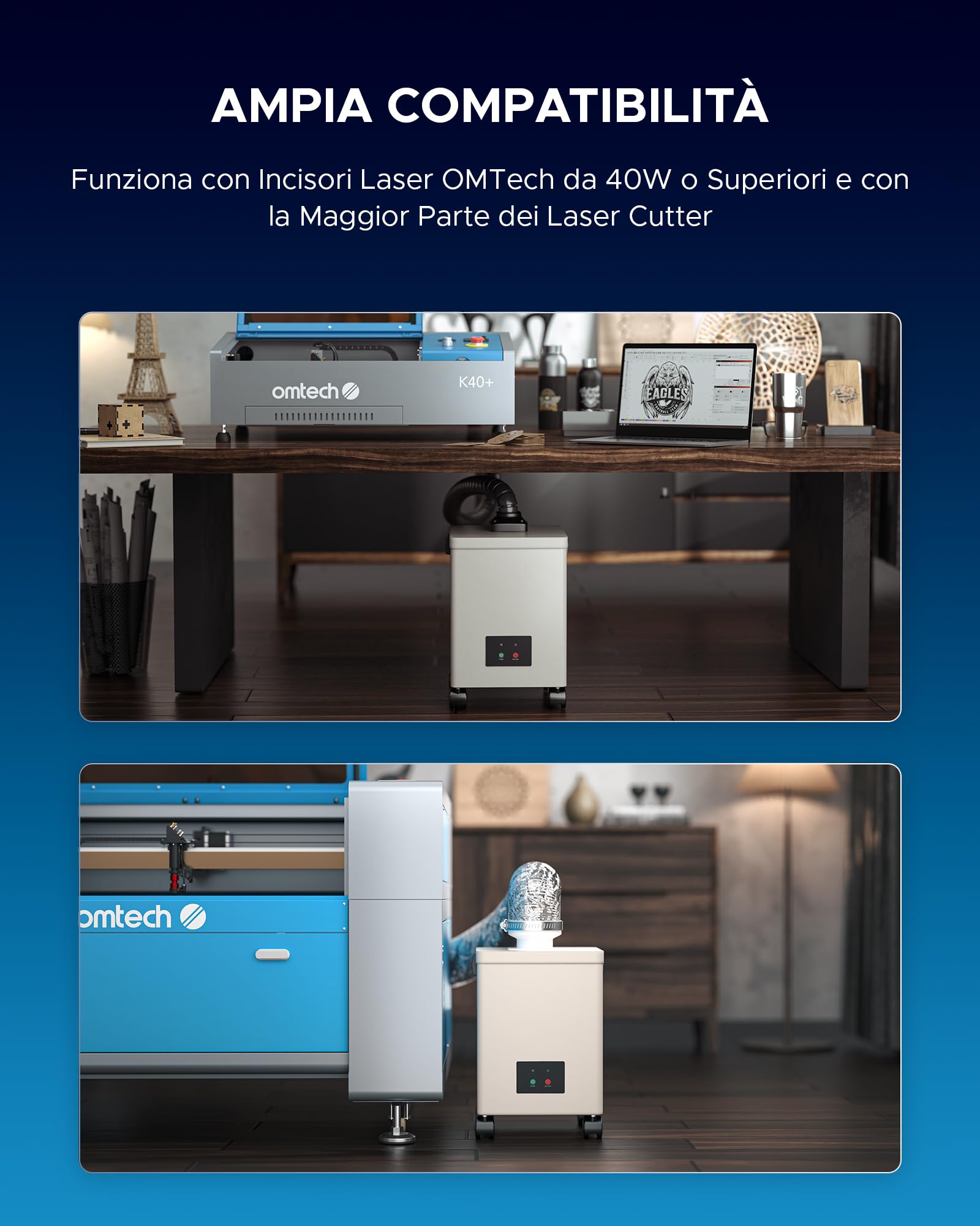 OMTech 80W Estrattore di Fumo con Filtrazione a 3 Stadi per Incisore Laser Saldatura180 m3/h Assorbitore di Fumo con Ruote Purificatore di Fumo per Incisore Laser Saldatura Macchina CNC