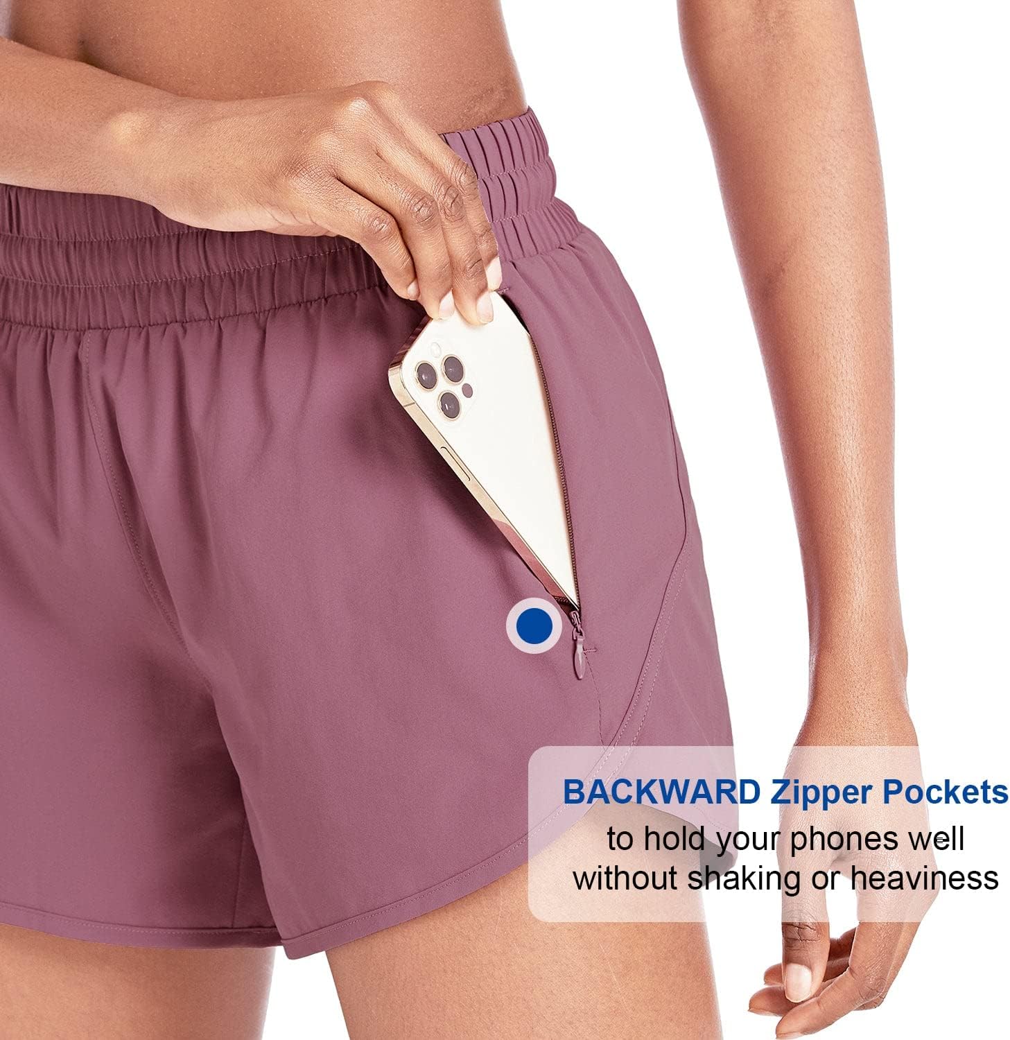 BALEAF Women's 4" Running Athletic Shorts with Liner Zipper Pockets for Workout Gym Sports Purple Medium