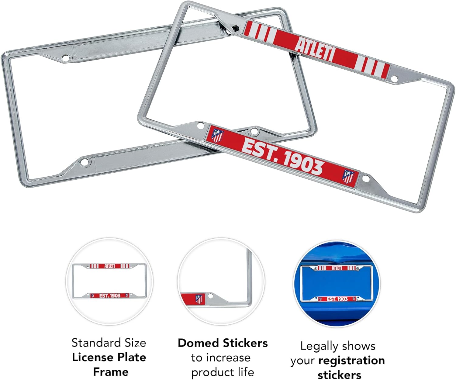 Desert Cactus Atletico Madrid License Plate Frame Atleti de Madrid Spanish Football Soccer Car Tag Holder for Front or Back of Car Officially Licensed Metal (Frame - Design C) - Image 3