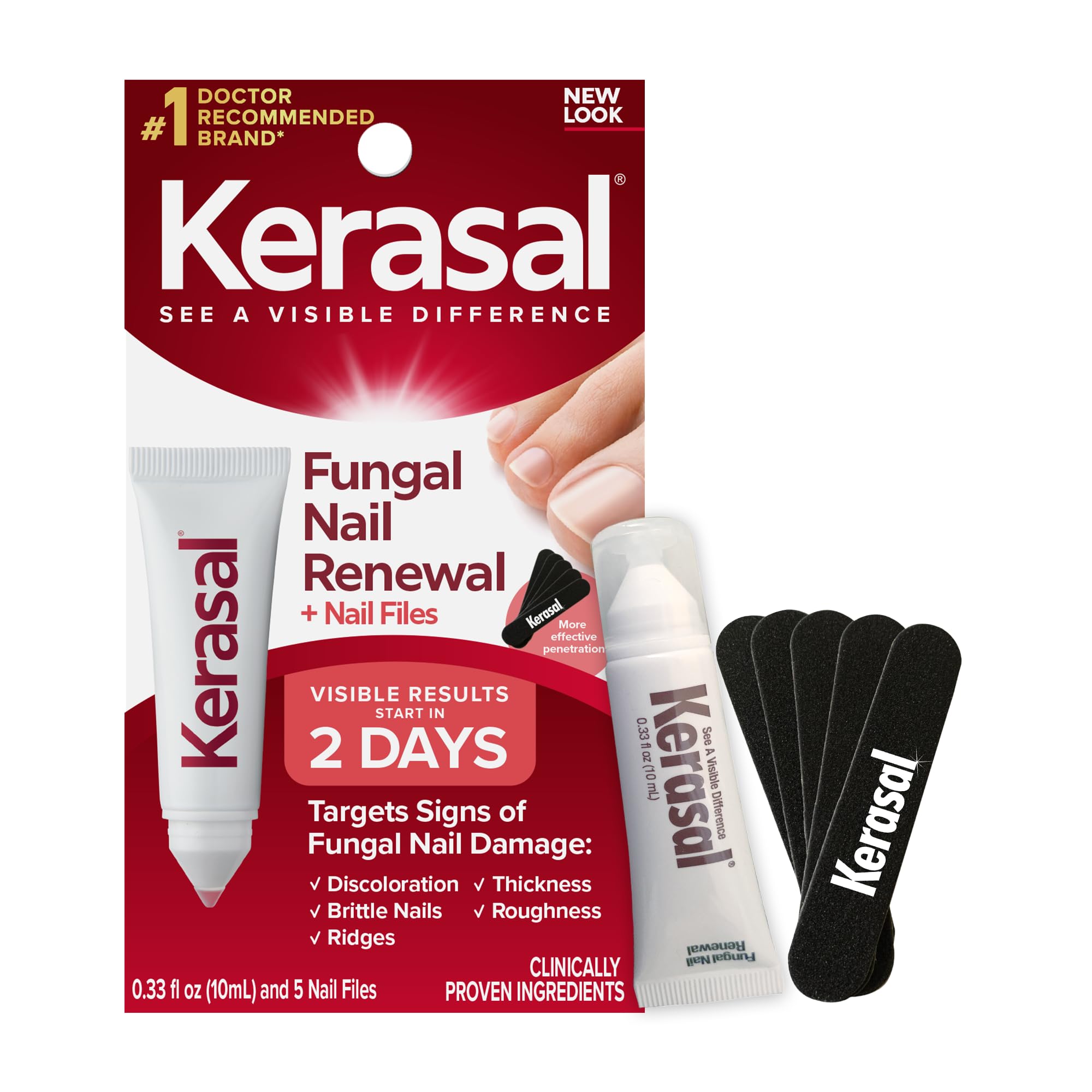 KerasalNail Renewal and Nail File Combo Pack, Restores Appearance of Discolored or Damaged Nails, 5 Heavy Duty Nail Files, 0.33 fl oz, Clear
