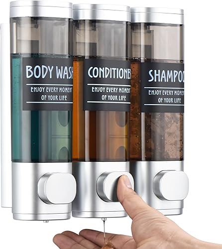 Miniatura 1 de Dispensador de champú y acondicionador, dispensador de ducha de 3 cámaras, sin taladro, dispensador de champú para ducha, dispensador de jabón de