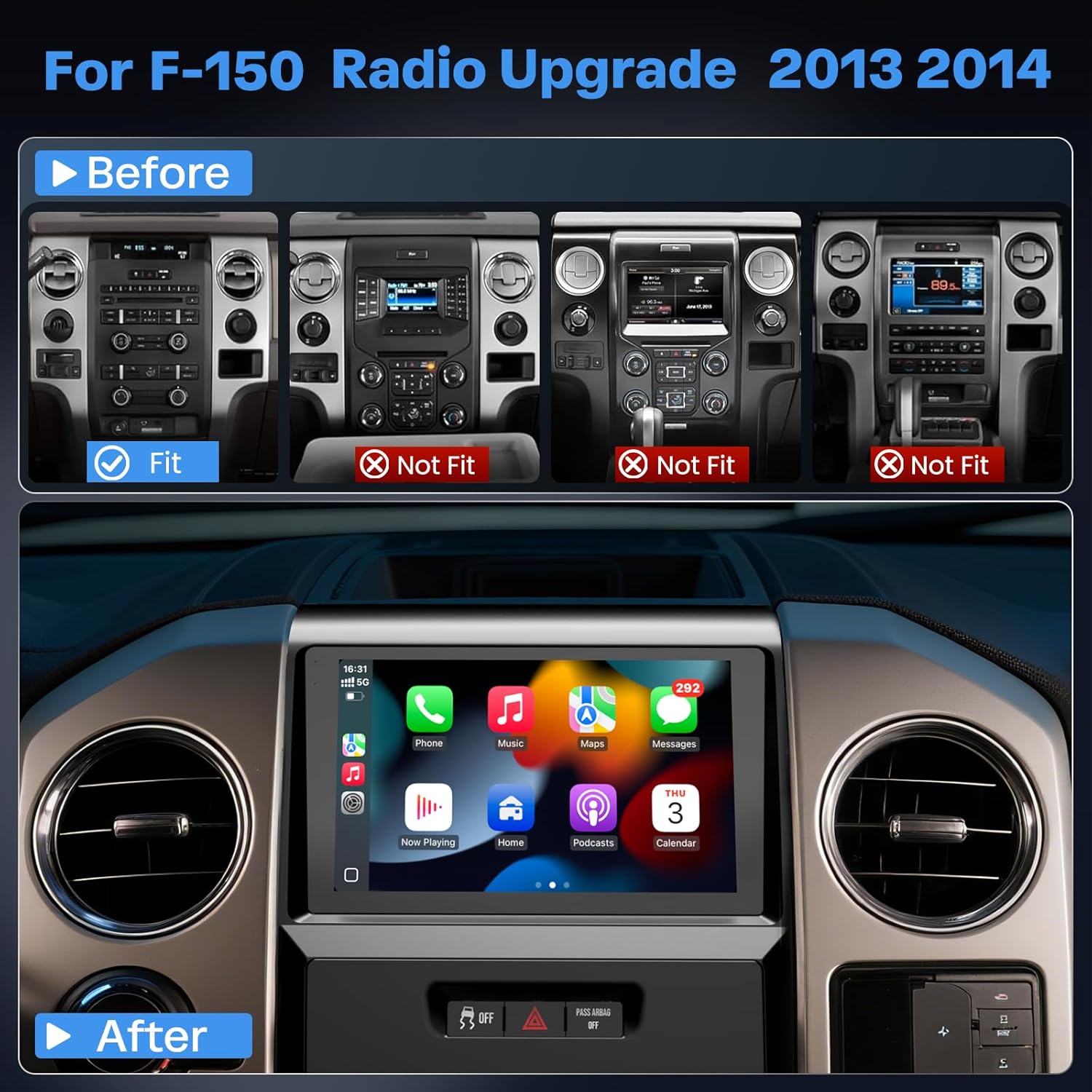 WonVon Car Stereo for Ford F150 2013 2014, Built-in Cooling Fan 9'' Touch Screen Radio Upgrade Support Carplay/Android Auto/WiFi/Bluetooth/Navigation/Backup Camera, 8-Core 4+64GB
