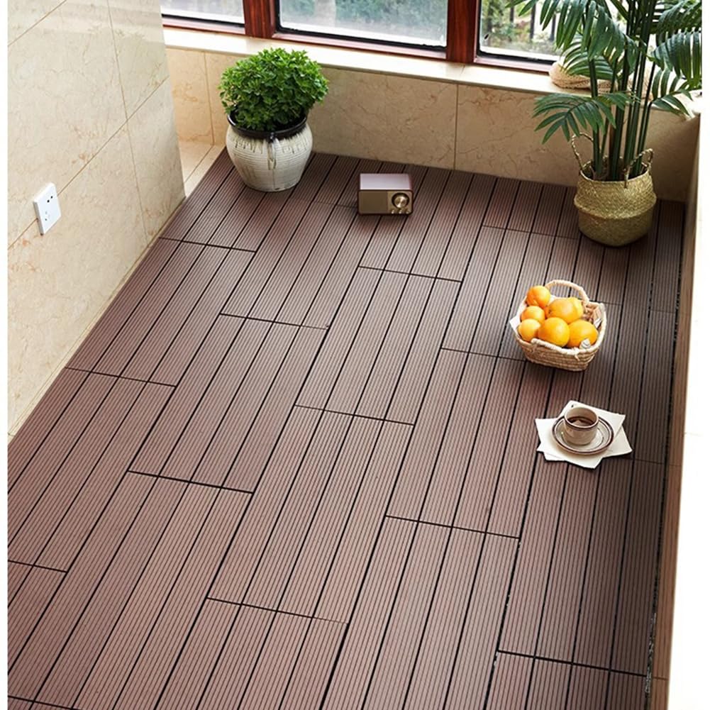 Dalle Terrasse Exterieur, Dalles Terrasse Composite, Dalles de Jardin en Bois Plastique Clipsable Installation Très Simple Pour Patio Balcon 30x60x2cm D 6PCS