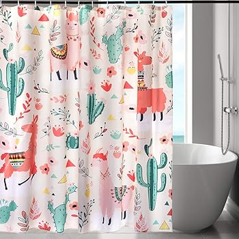 Livilan Alpaca Cactus Shower Curtain Set With 12 Hooks Sheep Shower Curtains For Bathroom Fabric Bath Curtain 70 8 X 70 8 Shower Curtain Sets