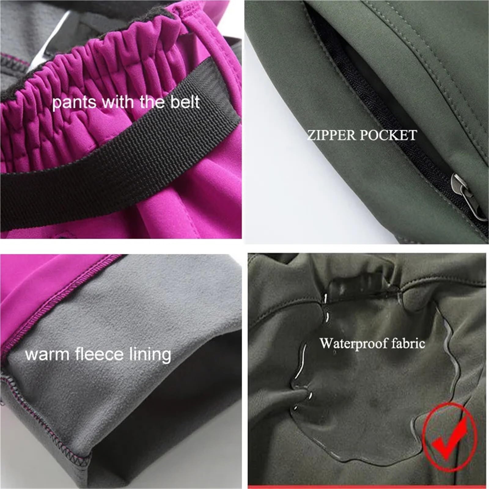 Pantalones Trekking Mujer Senderismo Trekking esquí Impermeable Mujer Pantalones Invierno al Aire Libre Grueso Polar Softshell Deportivos(Dark Purple,Asian M)