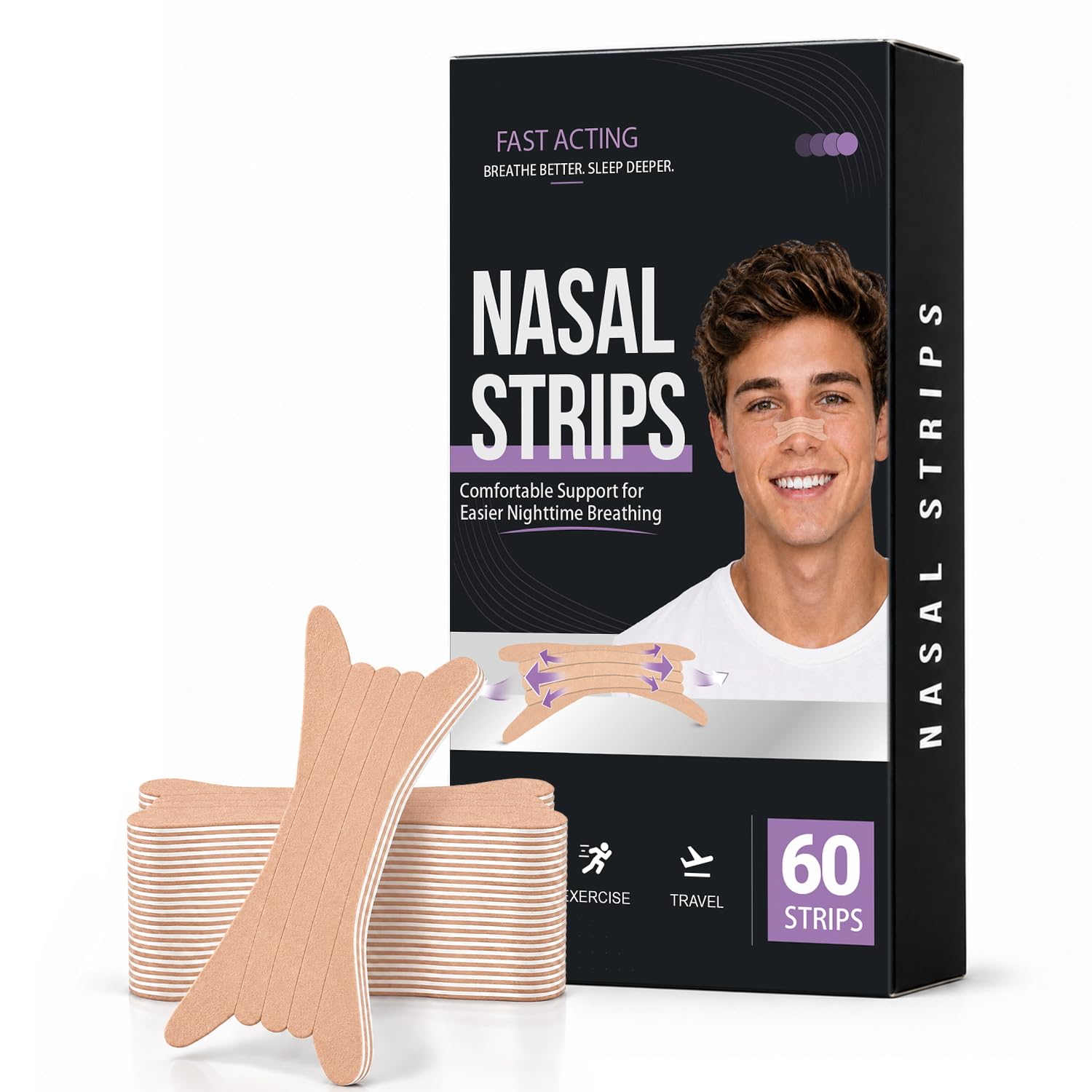 60 PCS Extra Strength Nasal Strips for Snoring & Congestion Relief - Black — Amazon image 8