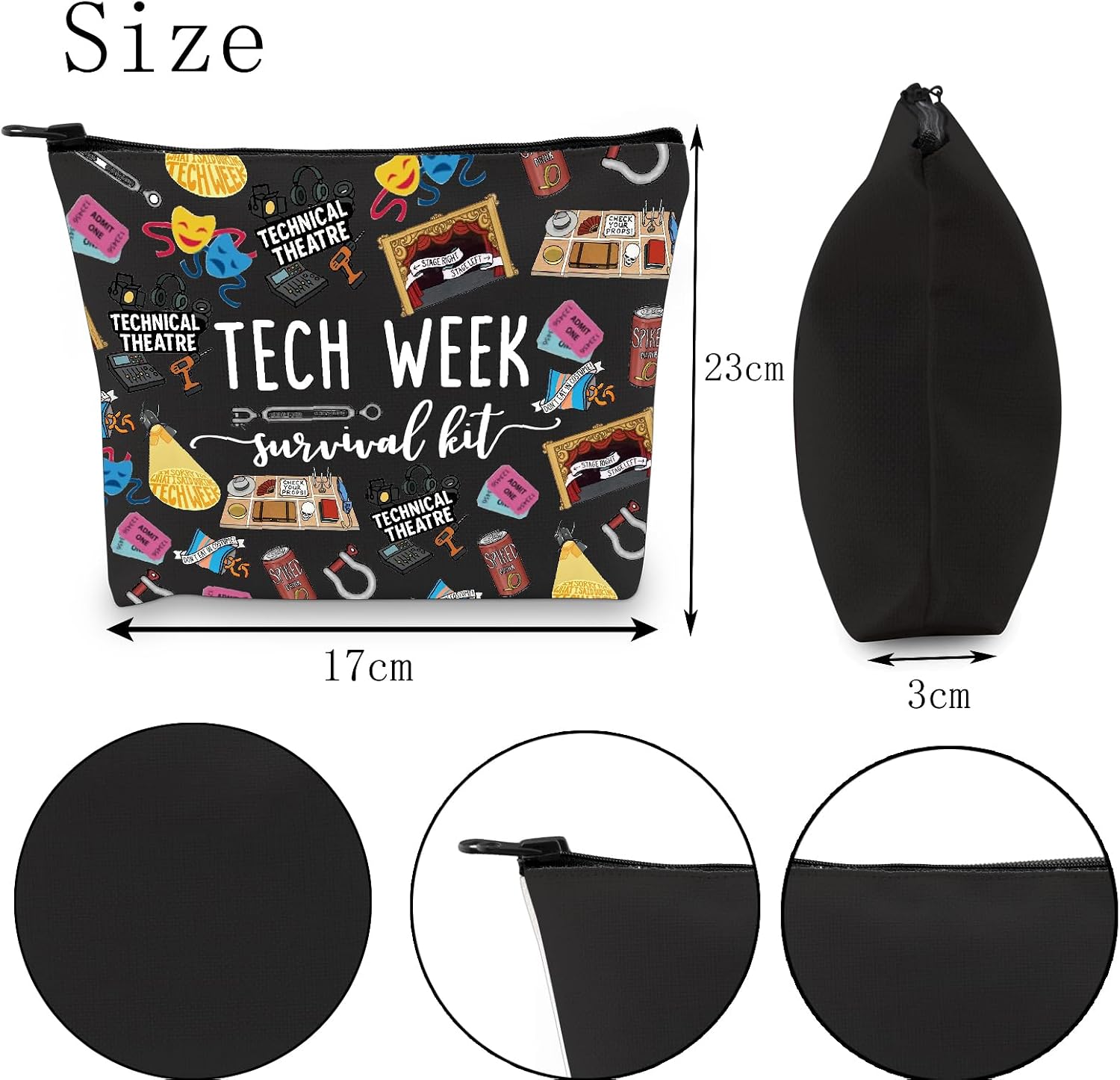 POFULL Theatre Tech Week Gift Tech Week Survival kit Travel Makeup Cosmetic Bags Theatre Lover Gift (Tech Week black Bag) image 2