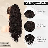Vista 66 de FLUFYMOOZ Extensión de cola de caballo, 22 pulgadas, extensiones de cabello sintético ondulado largo y rizado para mujer