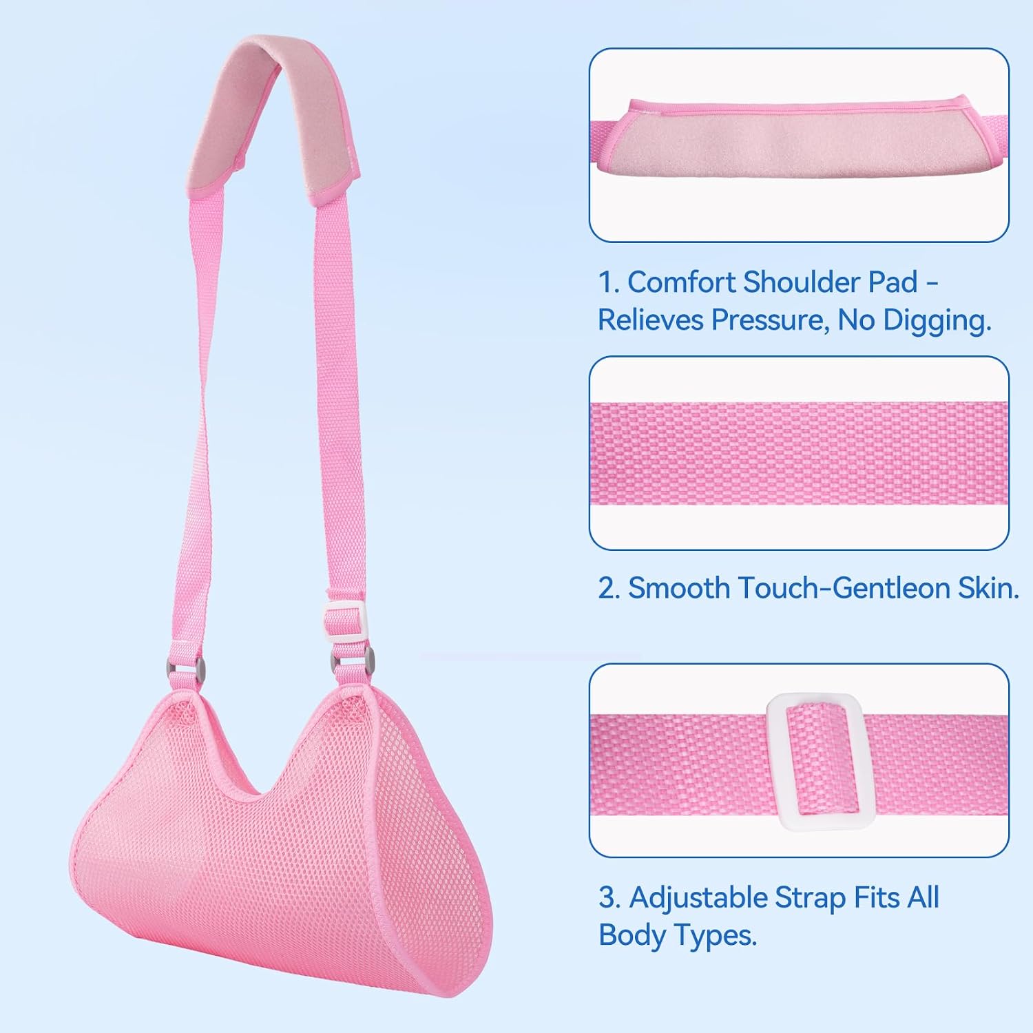 Mesh Arm Sling, Shoulder Immobilizer with Adjustable Shoulder Straps for Torn Rotator Cuff and Arm Injuries, Suitable for Both Right & Left (Pink-L)