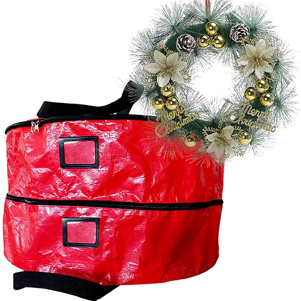 aqxreight Double Layer Christmas Wreath Storage Bag Large Capacity Wreath Storage Container Wreath Storage Box with Dual Zippers and Handles Box Includes an Extra Internal Compartment