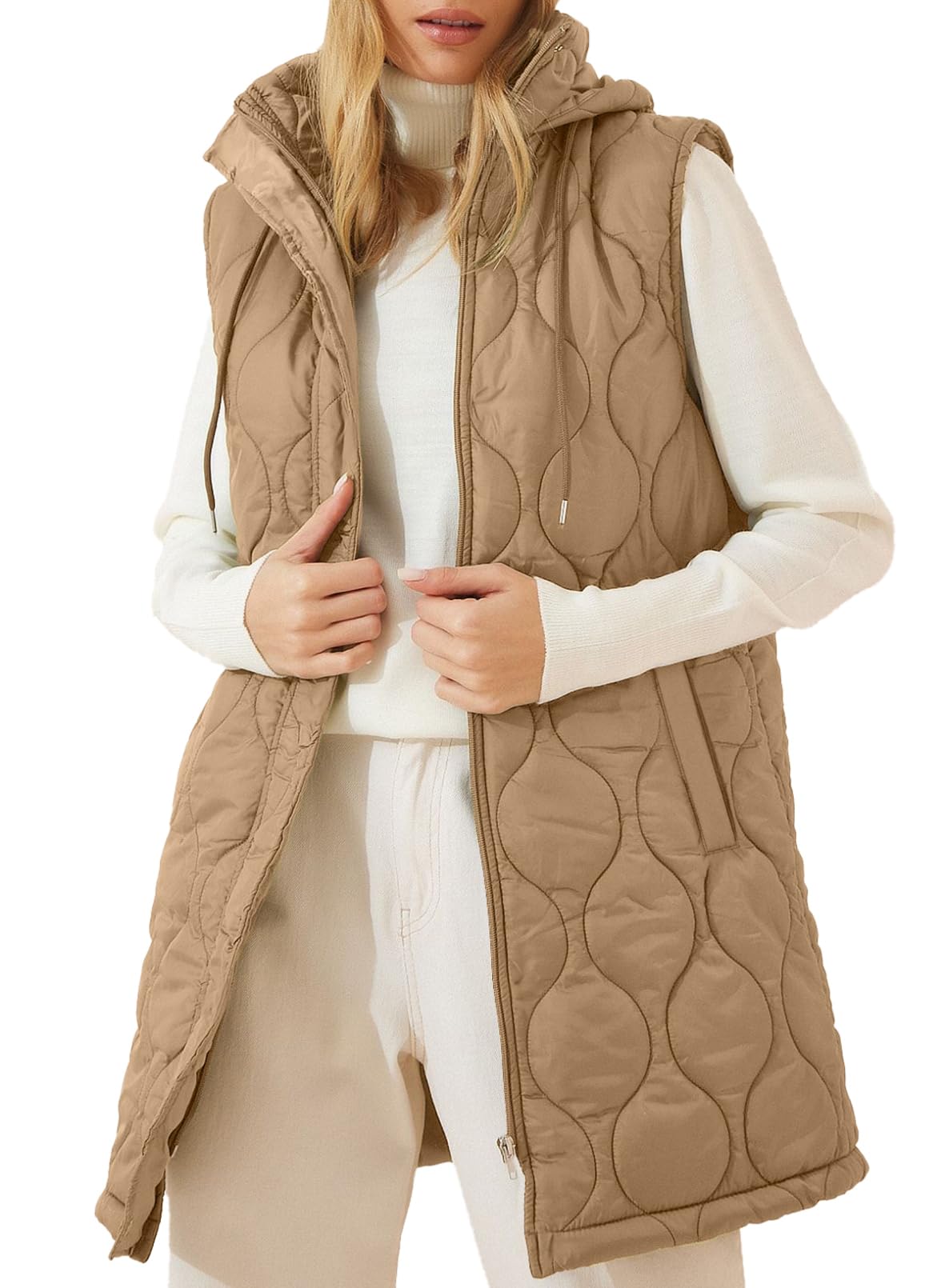 Long Puffer Vest Women Sleeveless Hooded Puffer Jacket Lightweight Quilted Jackets Winter Warm Zip Up Coat Outerwear-image-35