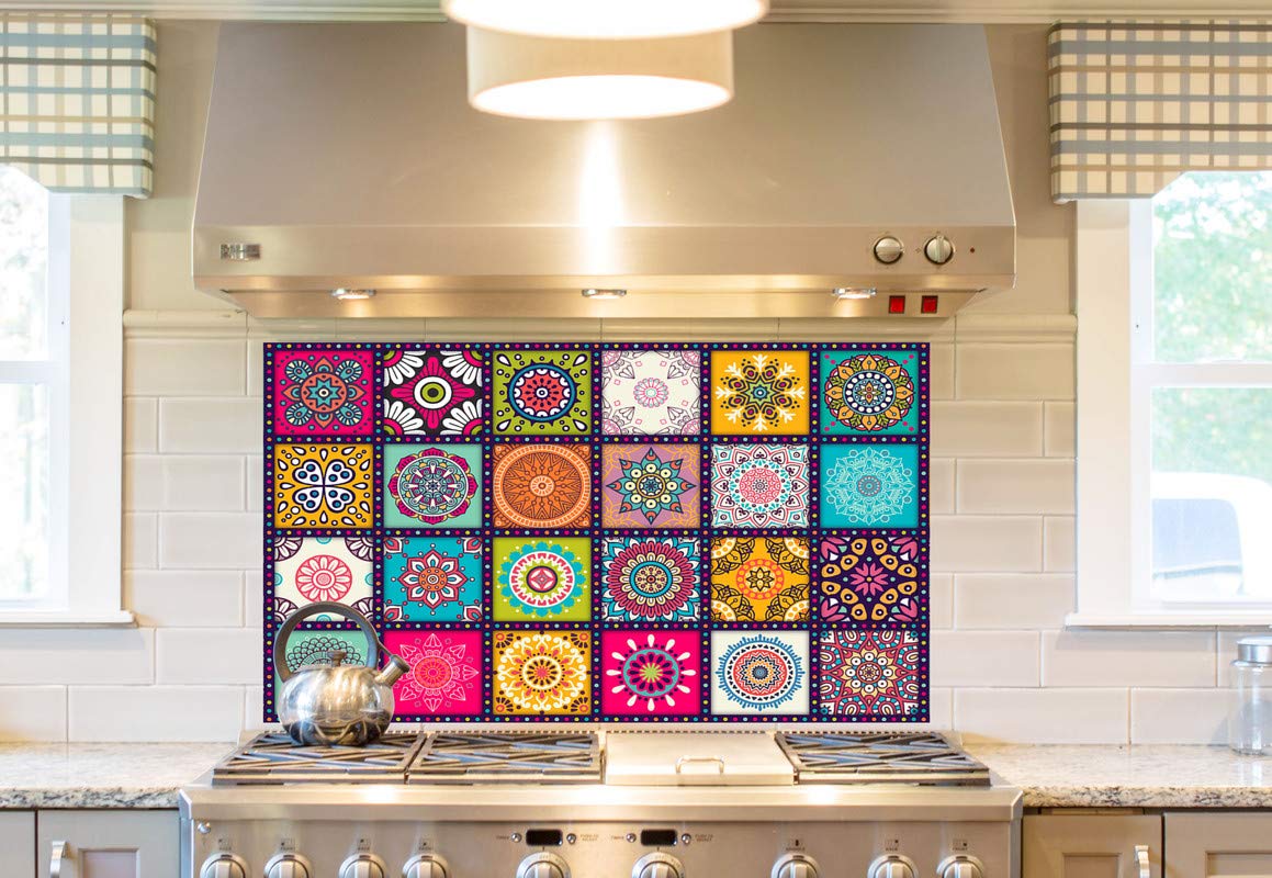 DivineDesigns™ Mandala Rectangles Resistant Self Adhesive Peel Off Easy Clean Beautiful Wall Tiles Vinyl Kitchen Sticker (Multicolour) (B08MY3XCSX) Amazon Price History, Amazon Price Tracker