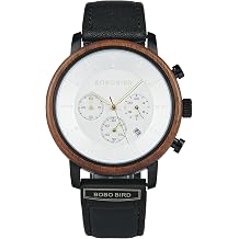 GUANKE Mens Wooden Watch Premium Leather Strap Watch Oversized Chronograph Quartz Watch Multifunctional Wood Watch for Him Gift