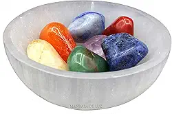 Tigela de Selenita Natural 10cm + Kit de 7 pedras dos chakras