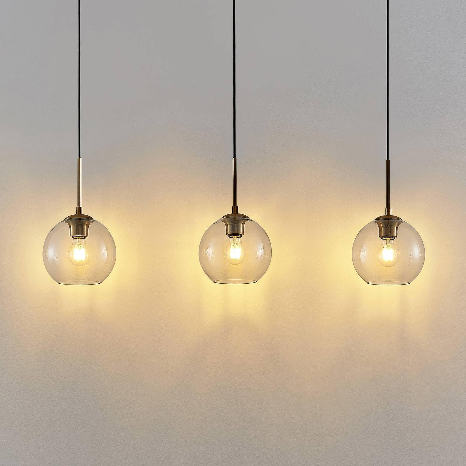 Lindby lámpara colgante en latón, transparente, luminaria suspendida | e27, 3 bombillas, moderno, vidrio para sala de estar, salón, comedor