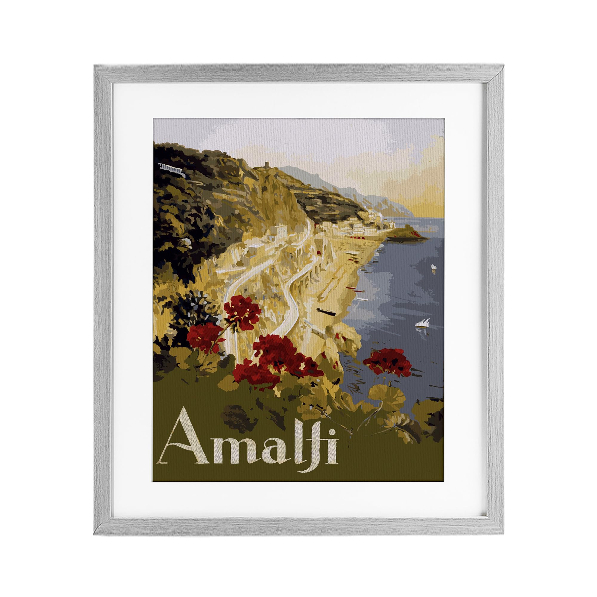 Stupell Industries 'Picturesque Amalfi Coast', Framed Print Under Glass, Gray, 17 x 21 Inches, Easy to Hang and Sturdy, Made in USA, by Lil' Rue