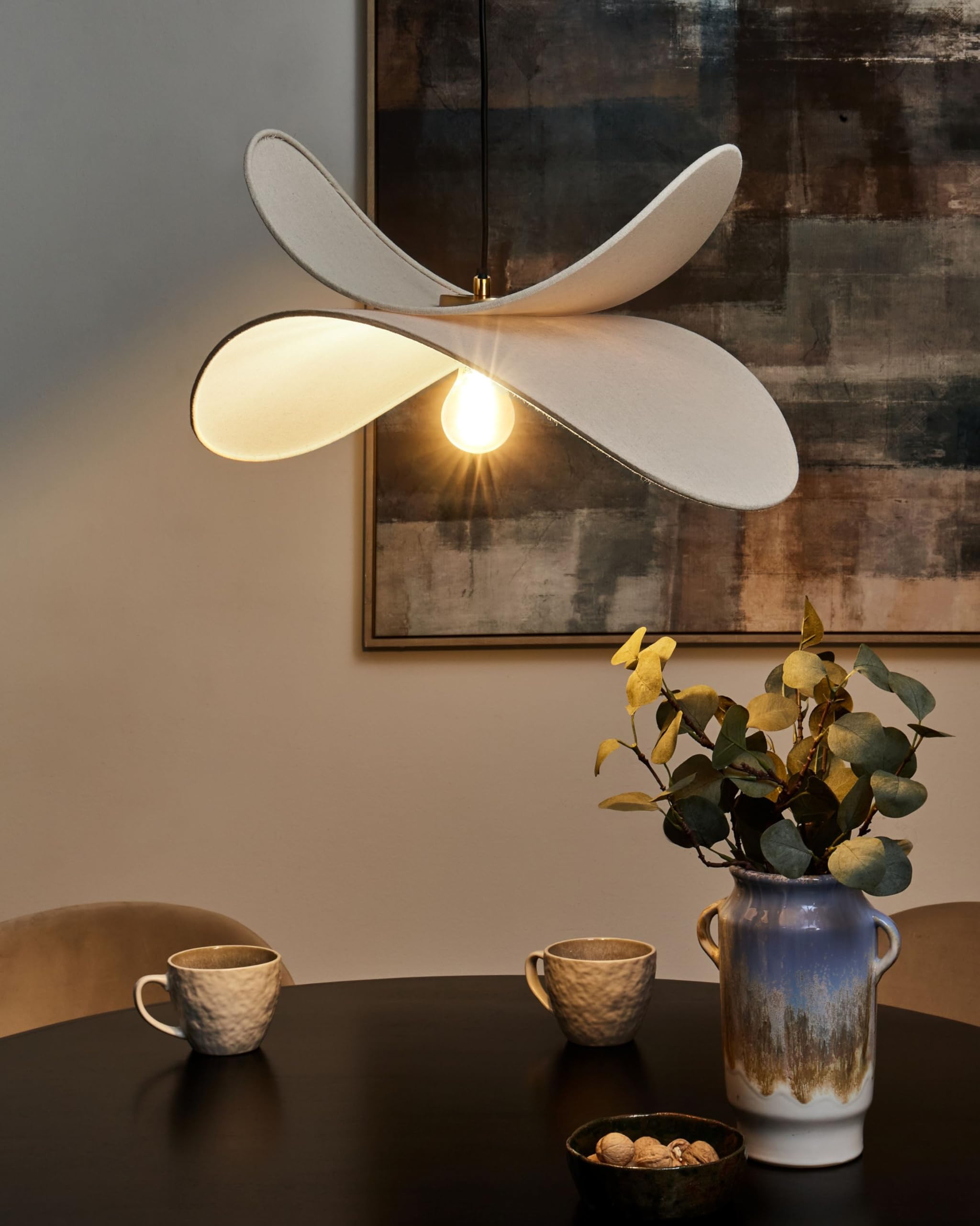 Beliani Hängelampe Leinen Stoffschirm beige/gold 1-flammig Glühbirnen-Optik Mascota
