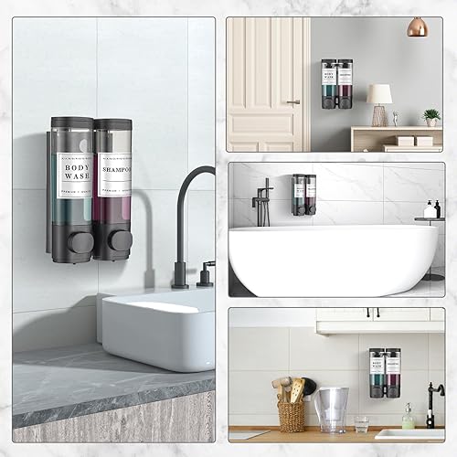 Miniatura 7 de Dispensador de jabón de ducha montado en la pared, sin taladro, dispensador de champú para pared de ducha, dispensador de champú y acondicionador,