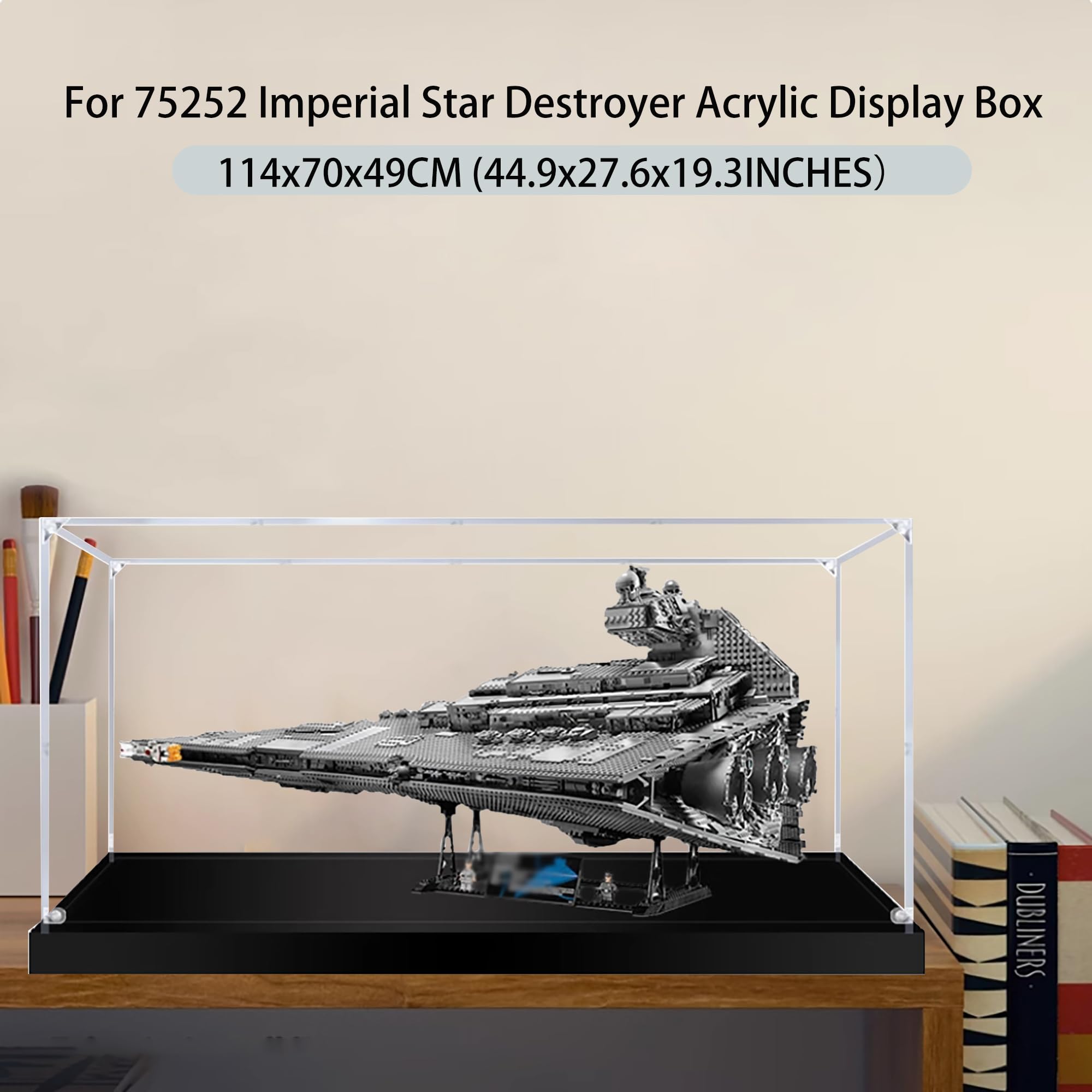 Akrylowa witryna do Lego 75252 Imperial Star Destroyer, pyłoszczelne pudełko ekspozycyjne 3 mm, gablota kompatybilna z Lego 75252 (model nie jest dołączony) (przezroczysta konstrukcja 3 mm)
