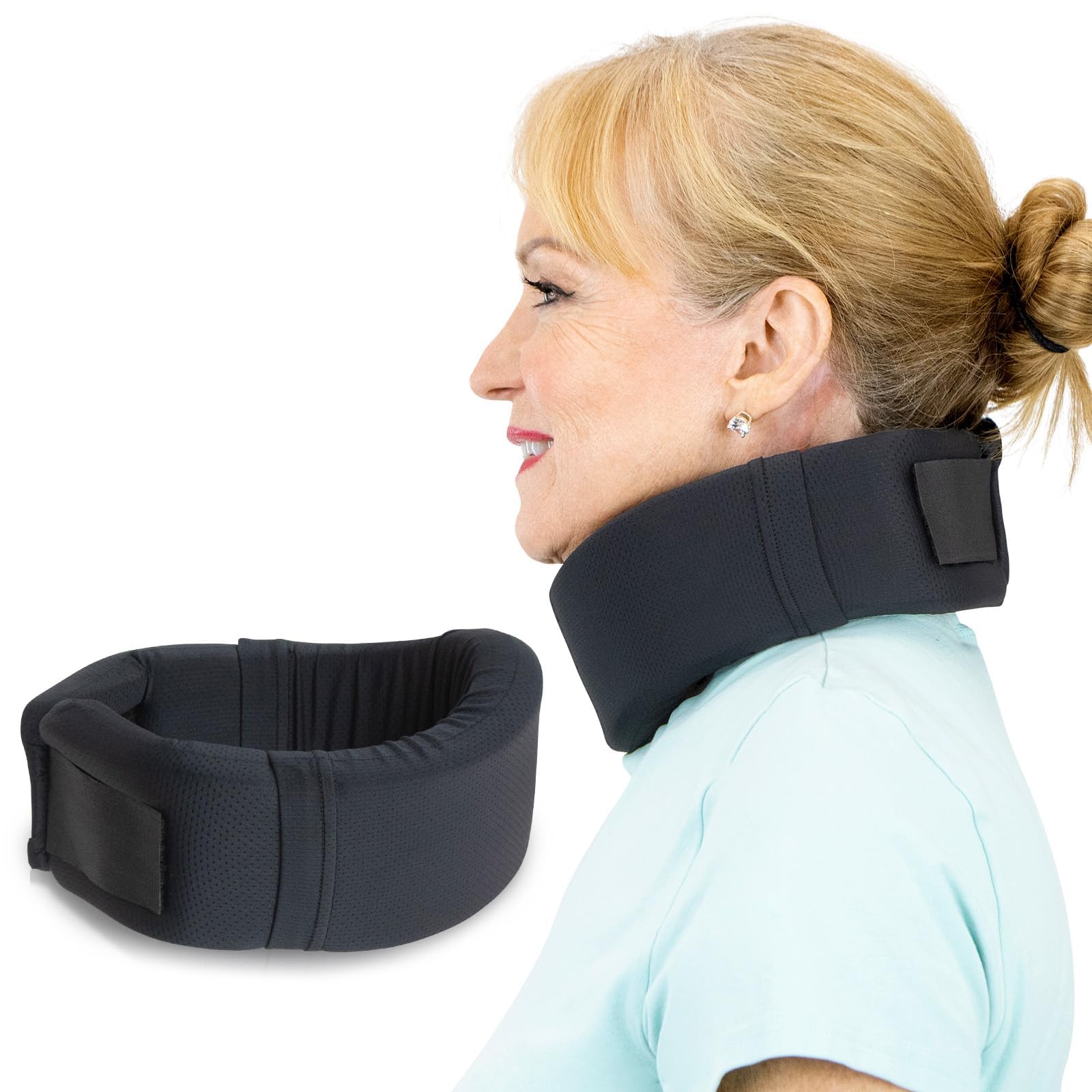 Neck Brace Cervical Collar - Soft Foam for Neck Pain, Sleeping, Support for Women & Men - Universal Size Orthopedic Collar for Stiff & Pinched Nerve - Adjustable Wrap, Chin Contour (2.5")