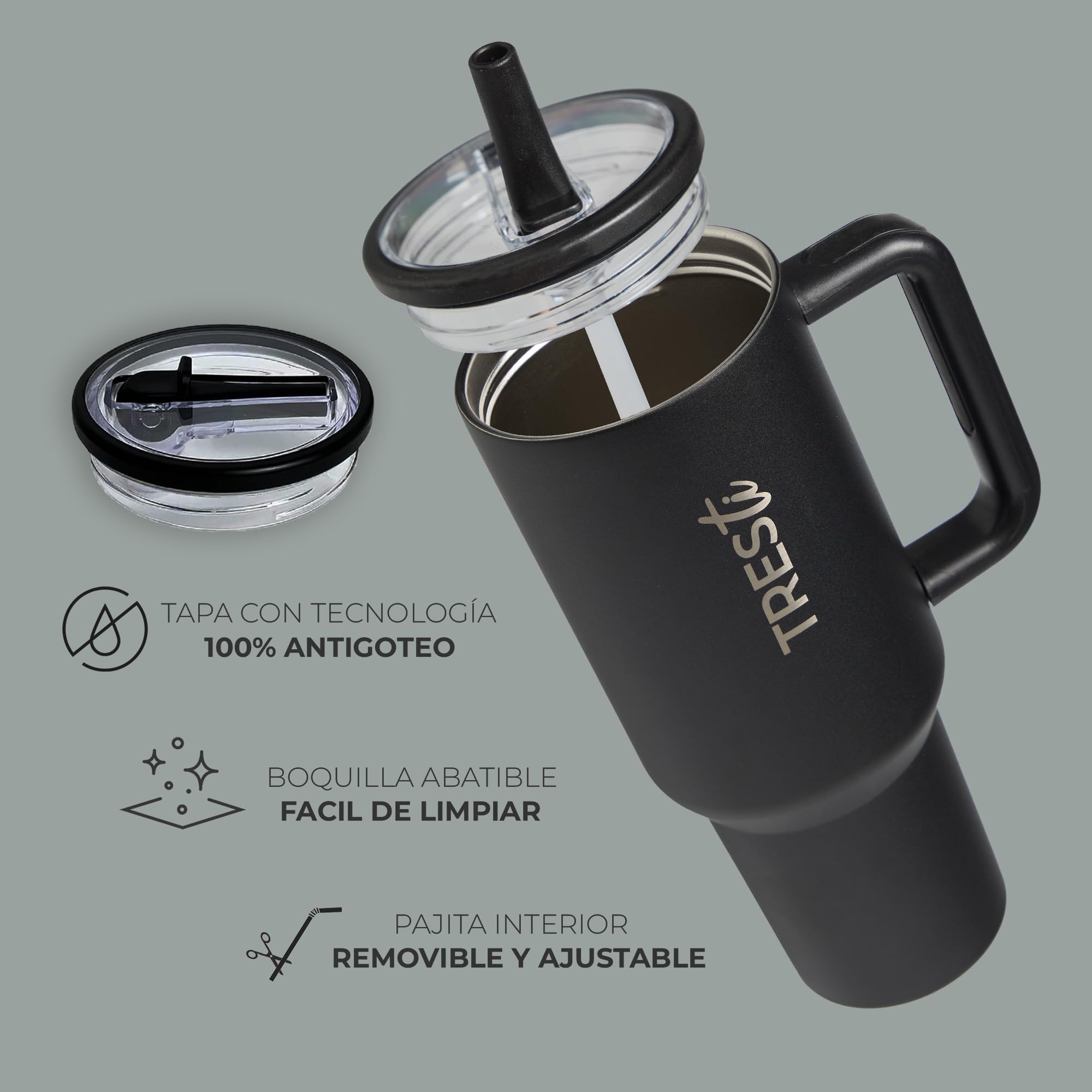 Termos in Acciaio Inox 1,2L – Borraccia Termica 100% Antiperdite – Bevande Fredde 12H/Calde 6H – Per Caffè, Tè, Acqua, Tisana – Bottiglia Doppia Parete con Manico Antiscivolo - Senza BPA – Nero
