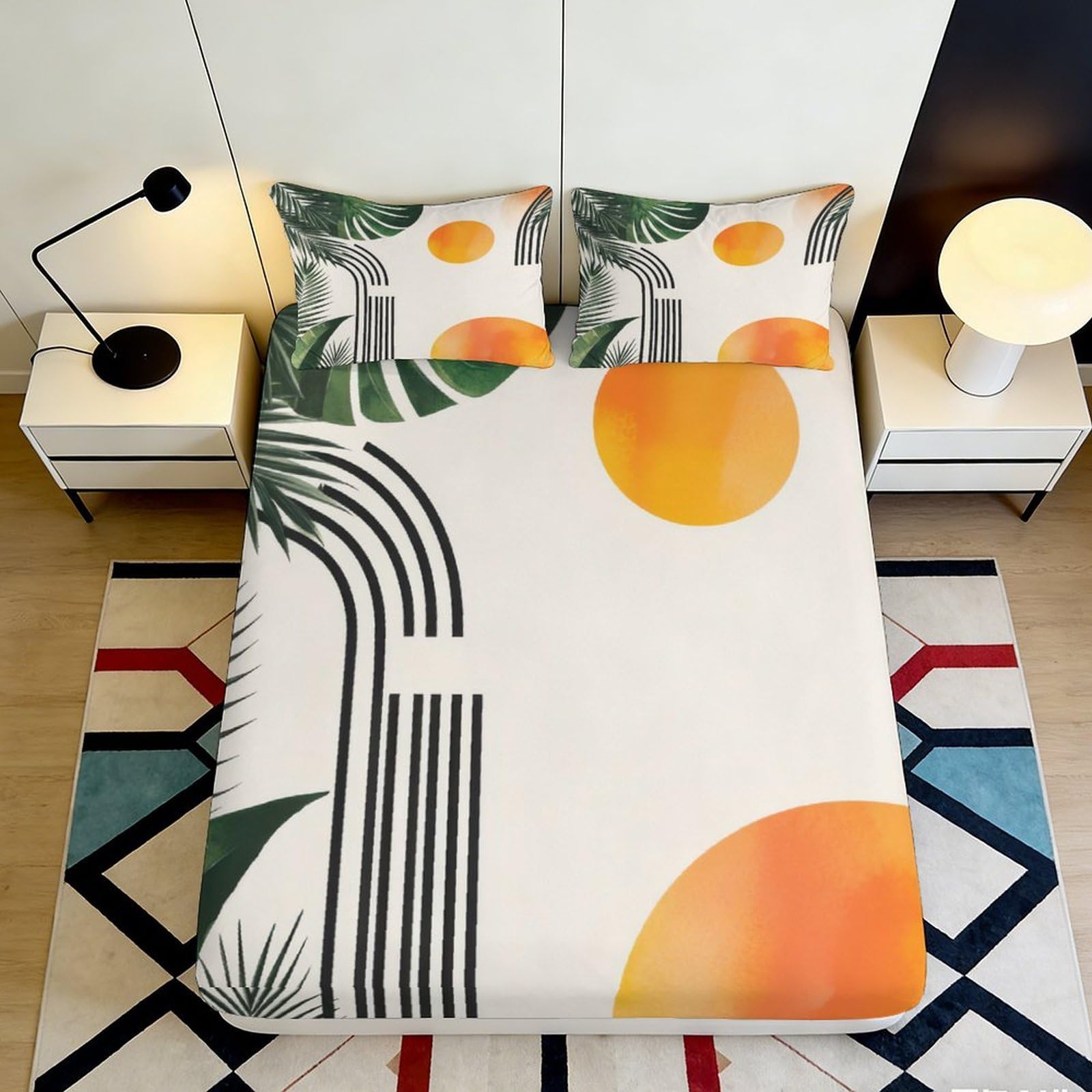 3D Printed Tropical Leaf Fitted Sheet Microfiber Soft Durable Abstract Sun Mattress Cover for Bedroom Dormitory Guest Room Protection Decor 120x200x25cm