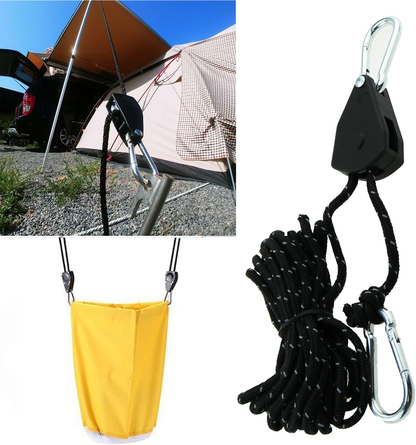 TAODAN 4PCS 1/8 Inch Rope Hanger Pulley Rope Tensioners Ratchet Mechanism Suitable for Canoe/Camping Gear Strap image 3