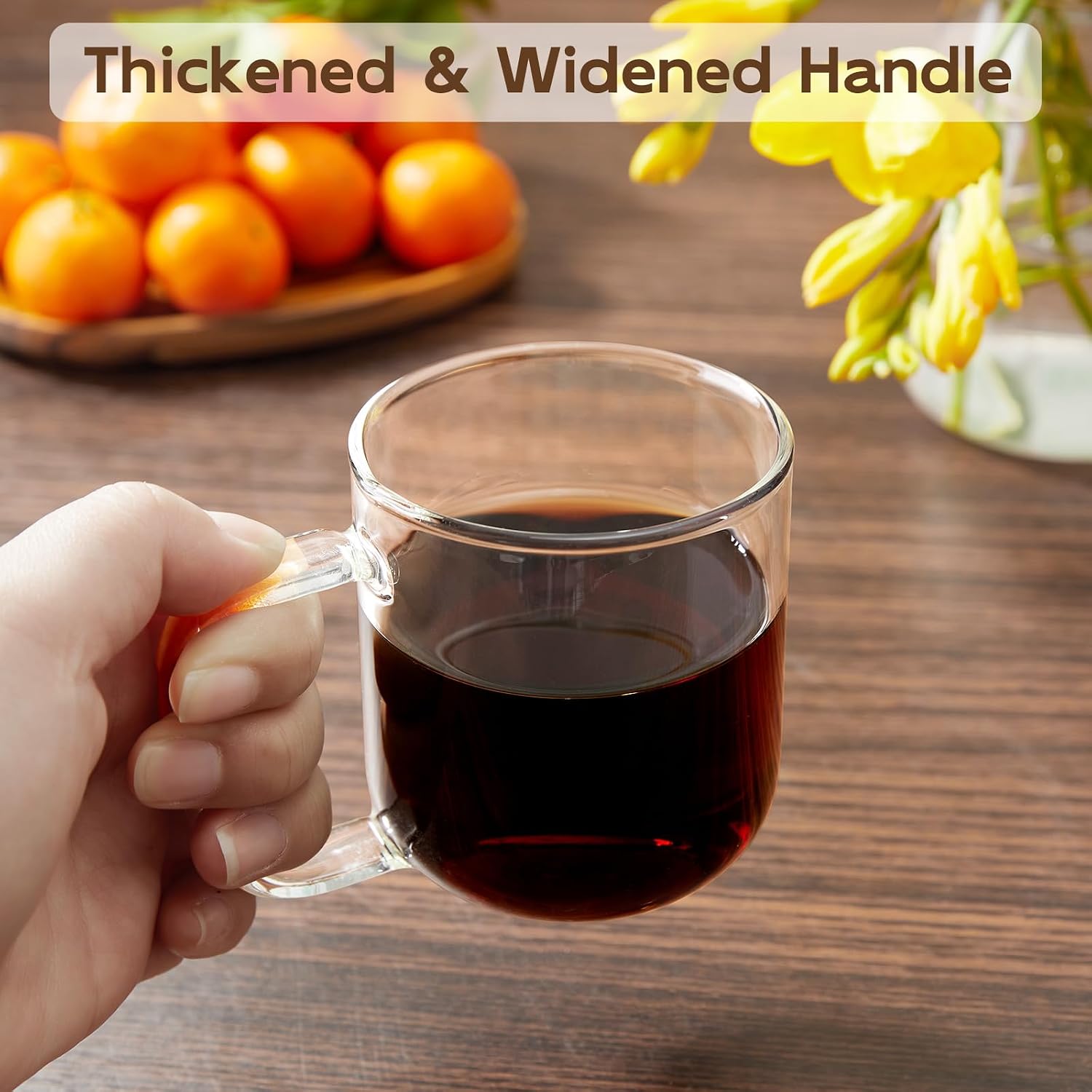 Glass Coffee Mugs, 8 oz iced coffee cups, Clear Tea Cups Set of 2, Glass Mugs with Handles, Glass Cups for Latte, Cappuccino, and Tea image 4