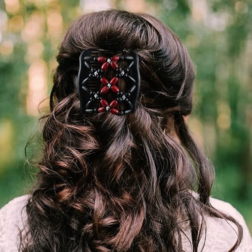 Miniatura 5 de 3 piezas elásticas de doble peine para el cabello, peines laterales mágicos para mujer, horquillas elásticas ajustables para el cabello con cuentas