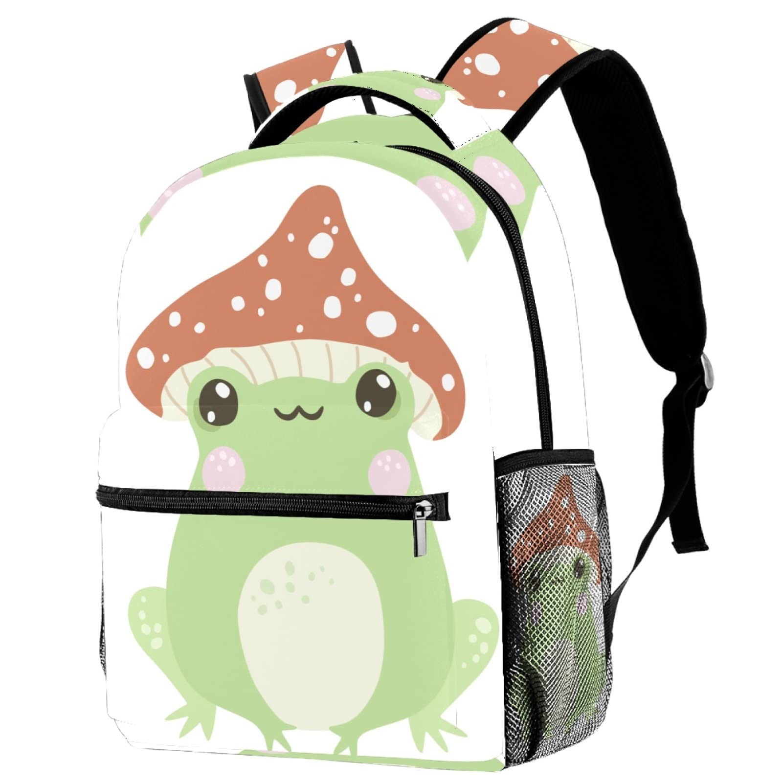 JAVENPROEQT Cute Frog with Mushroom Hat Casual School Backpack for Teen Girls Boys, Shoulder Bag for Men Women