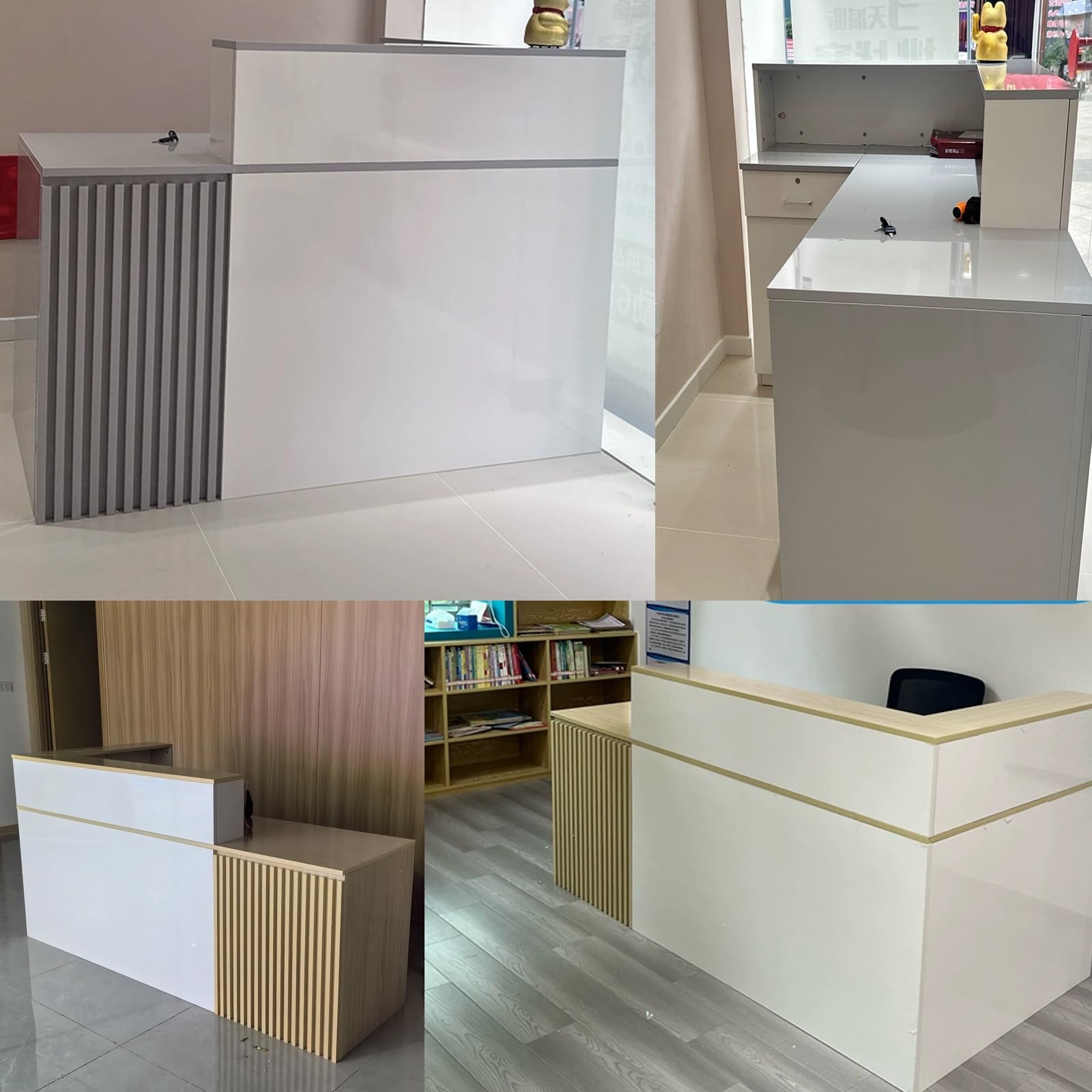 Bancone Cassa for Negozio,bancone Reception Estetista,Bancone Vendita,Tavolo con Cassetto e Piccolo Armadietto,per Negozi di Abbigliamento(White,LEFT-140CM/55IN)