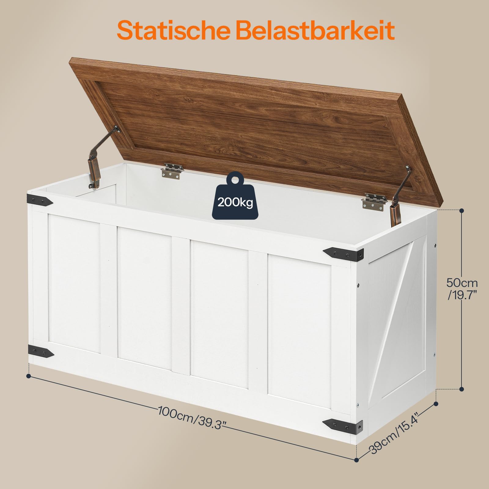 HOOBRO Sitzbank mit Stauraum, Truhen mit Deckel, Spielzeugkiste groß, Schuhbank mit 2 Sicherheitsscharniere, aufbewahrungsbox, 100 x 39 x 50 cm, für Flur, Schlafzimmer Weiß und Walnuss EWH500CW01