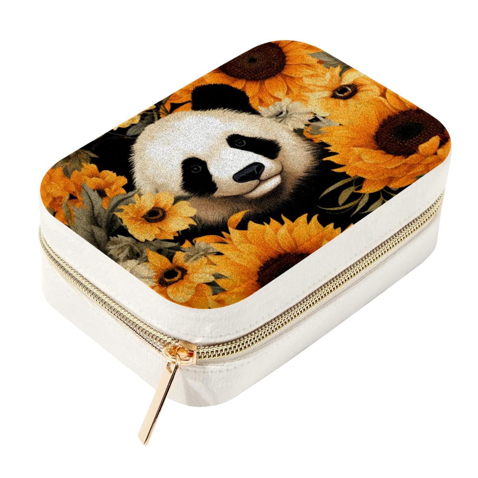 Boîte à bijoux double couche motif panda pour bagues, boucles, colliers