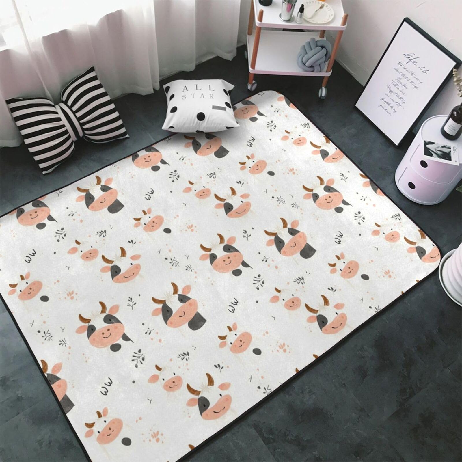 Tapis doux imprimé vache anti-glisse facile à laver