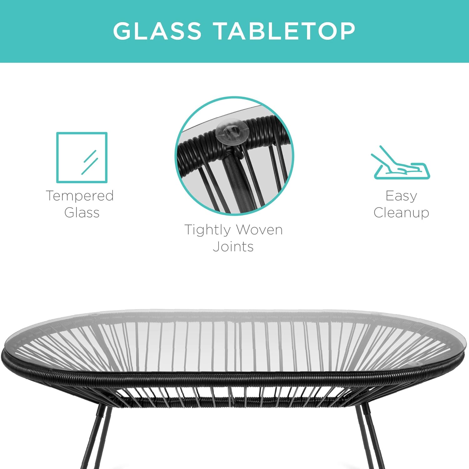 Best Choice Products 4-Piece All-Weather Acapulco Conversation Set, Outdoor Patio Furniture w/Loveseat, Woven Plastic Rope, Glass Top Table, 2 Chairs - Black