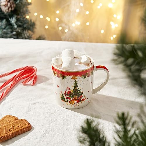 Vista 34 de Taza festiva de muñeco de nieve de Navidad, apta para microondas y lavavajillas, tazas navideñas de 10.5 onzas para café, chocolate caliente, ponche