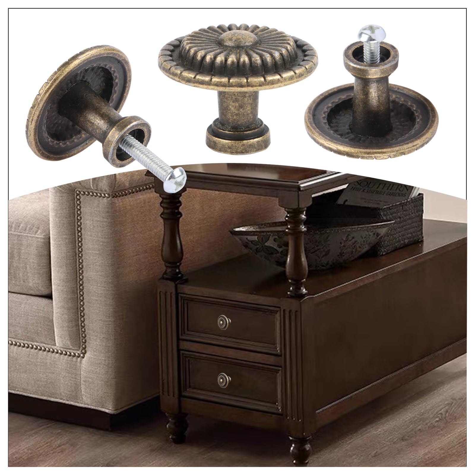 Gedotec Ladeknop design meubelgrepen messing bruin doorgewreven - ANNA | meubelknoppen vintage antiek | kastknop voor kastdeuren | knop 25 mm | 1 stuk - meubelknop rond met schroeven