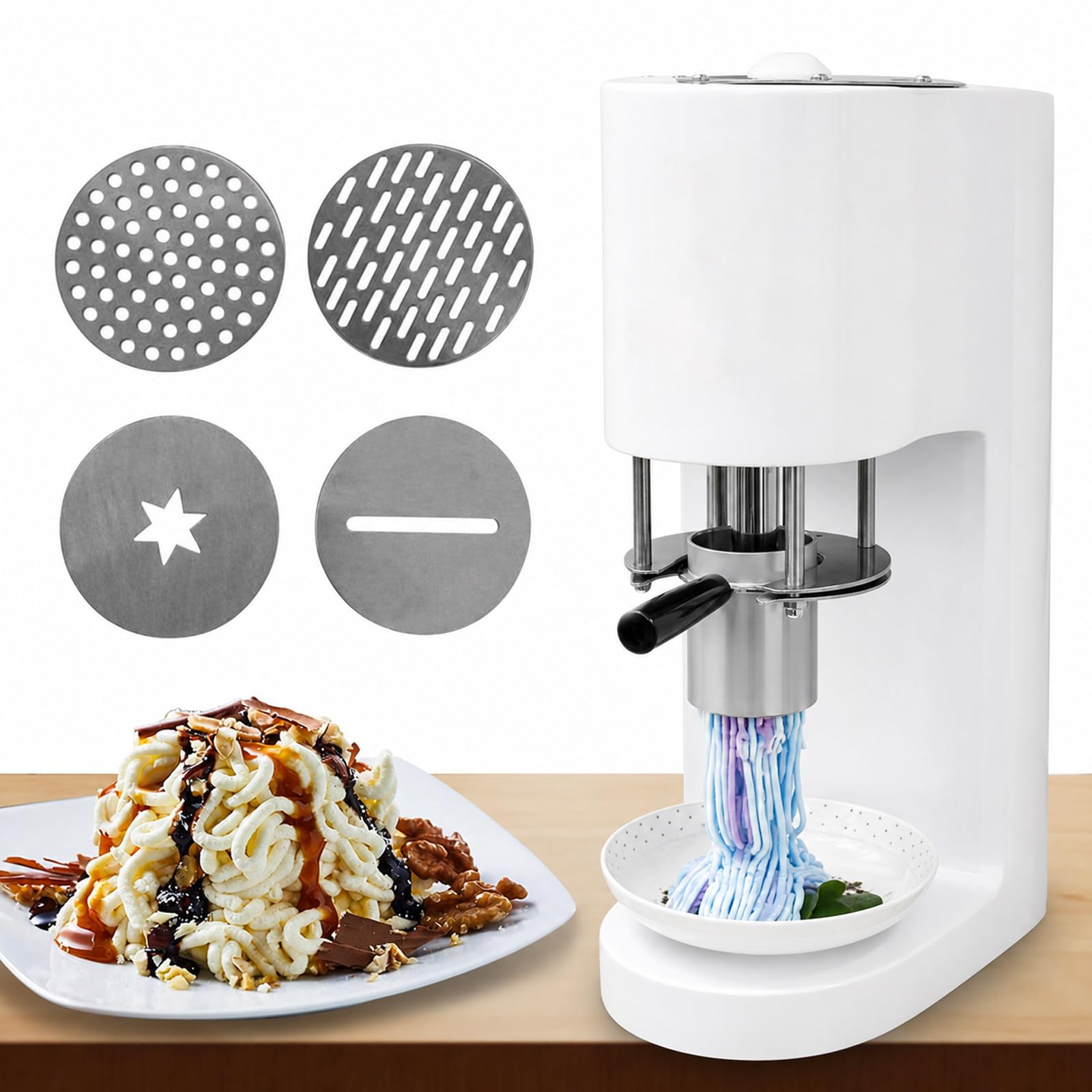 Macchina per Gelato Professionale, MáQuina para Hacer Helado Tipo Espagueti, Fácil manejo con una Sola Mano, Estructura Ligera, para Hacer Helado de Pasta, para Food Trucks White