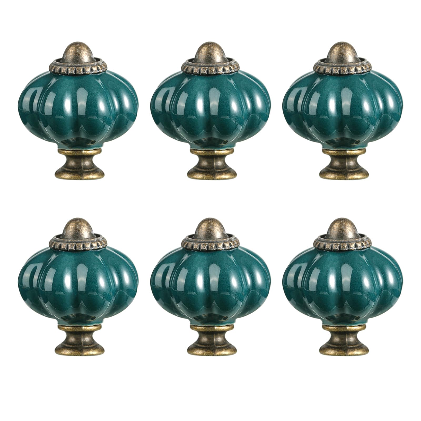 6Pcs Ceramic Cabinet Handles, Pumpkin Drawer Knobs for Bedroom Dresser Kitchen Cupboard Pulls Single Hole Drawer Handles Dressers Replacement