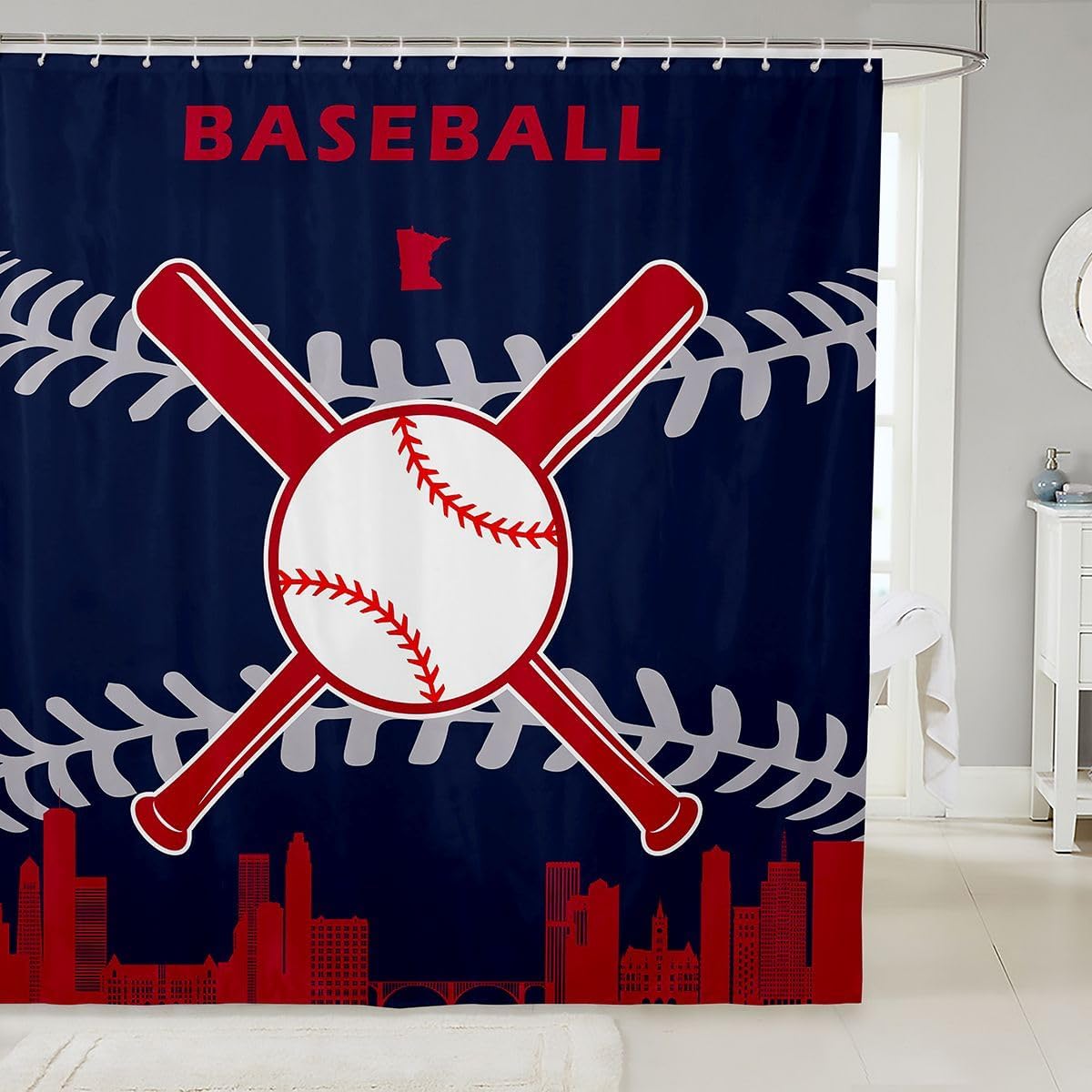 Erosebridal Baseball Shower Curtain for Player Gift 78x72 inch,Baseball Team Bathroom Curtain for Kids Boys Girls,Sports City Fabric Shower Curtain,Athletes Waterproof Bathroom Curtains