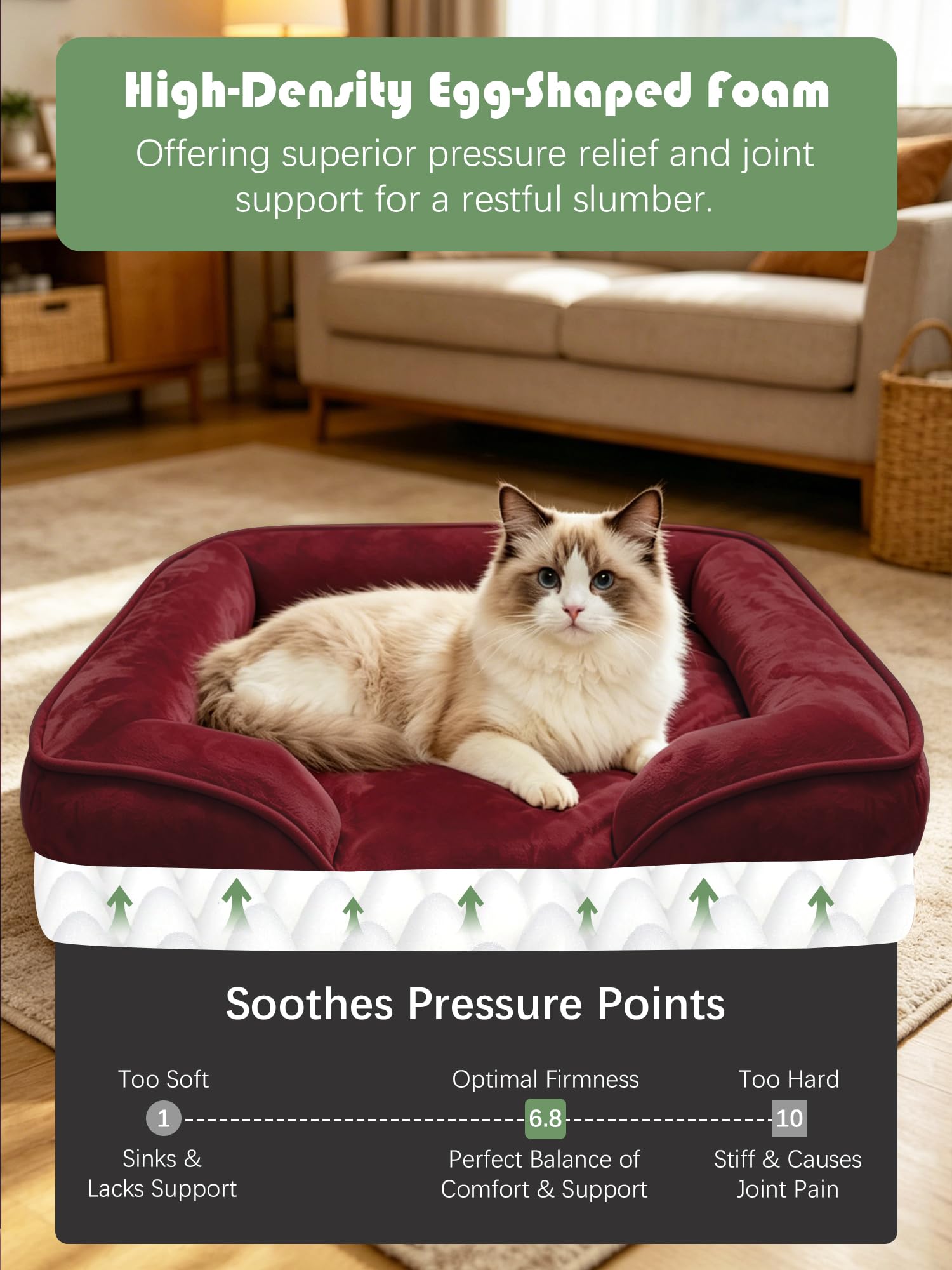 Spotted Play Orthopedic Dog Bed with Sides - Sofa Beds for Small Dogs, Supportive Foam Pet Couch Bed with Washable Removable Cover, Waterproof Lining and Non-Slip Bottom, Burgundy - S view 4