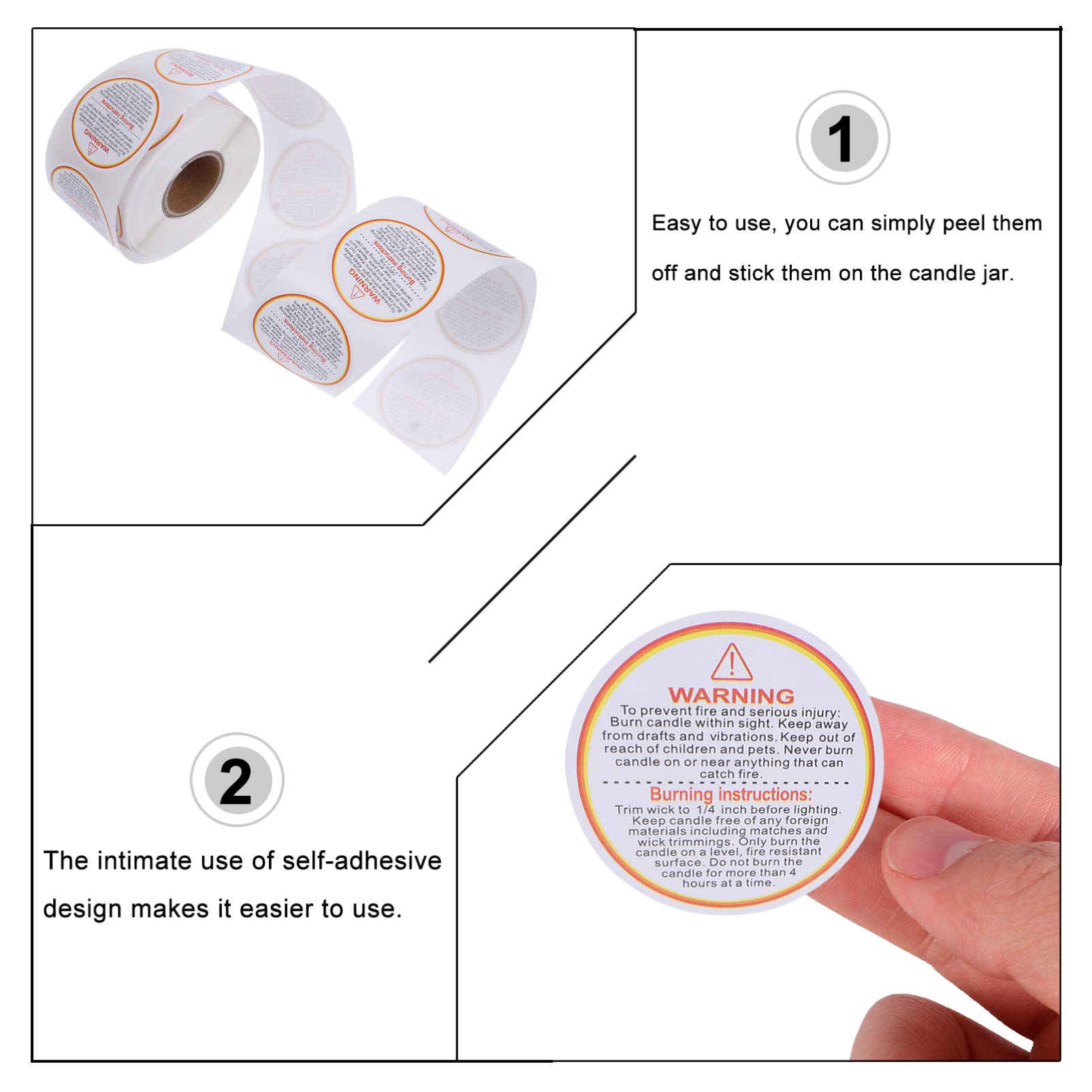 Healifty 500Pcs Candle Warning Sticker Candle Container Labels for