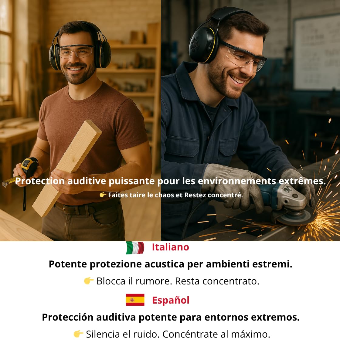Cuffie Antirumore Bluetooth 5.2, altoparlanti ad alta fedeltà, microfono integrato, autonomia 48 ore, protezione dell'udito SNR 30 dB, ideale per cantiere navale, caccia, falegnameria, lavoro del
