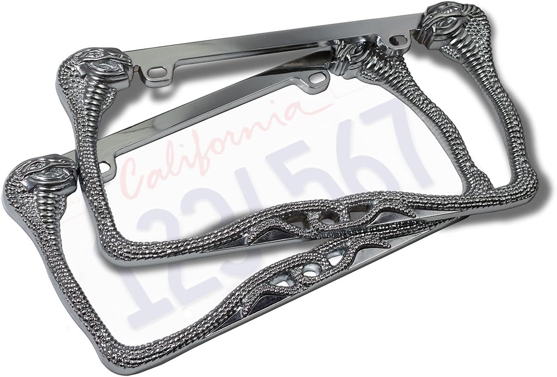 Motorup America Auto License Plate Frame Cover 2-Pack - Cobra Snake Fits Select Vehicles Car Truck Van SUV