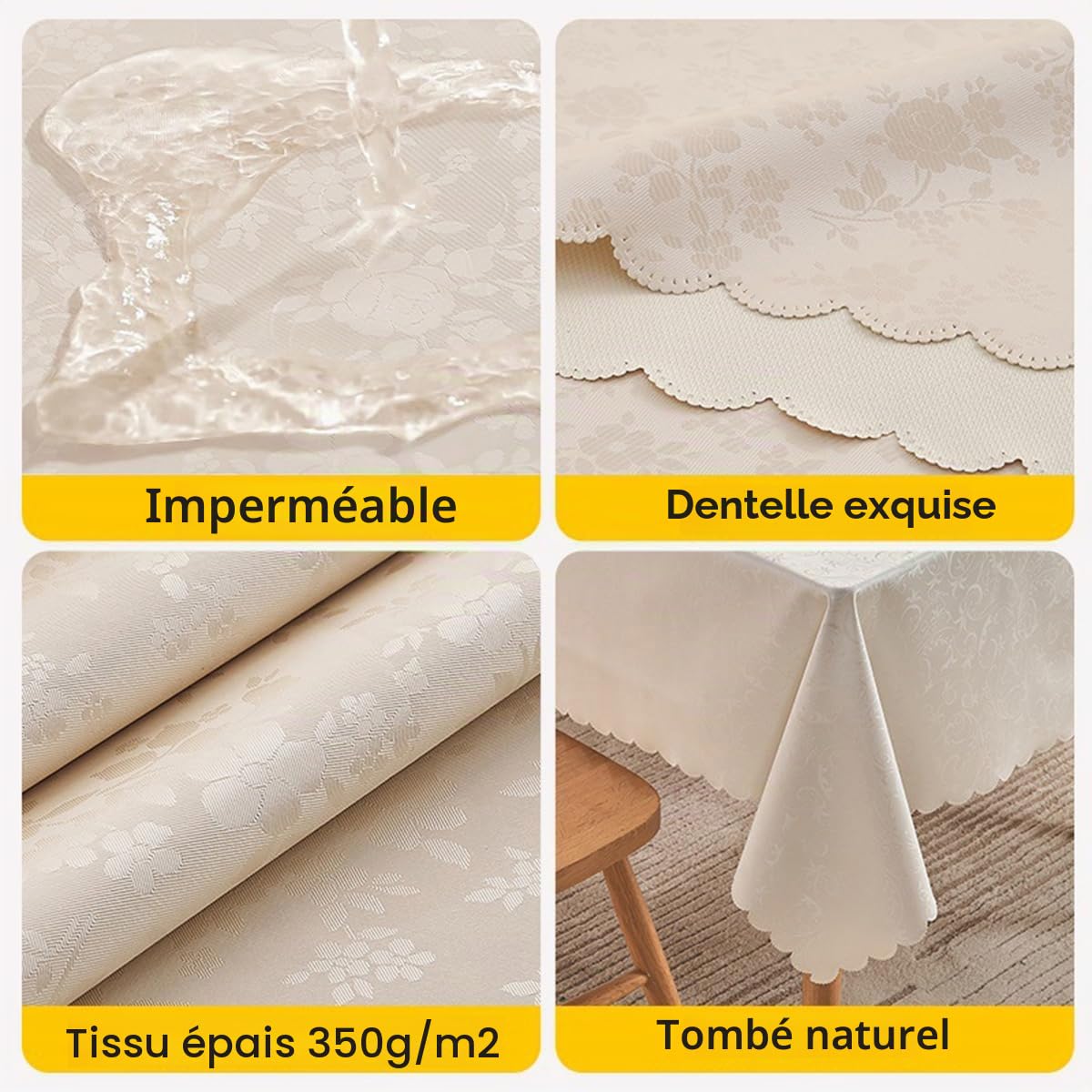 Nappe Ronde Anti-Taches en PVC Imperméable à l'eau Facile à Nettoyer Beige Diamètre 220cm Convient aux Tables Rondes de diamètre 150-170cm