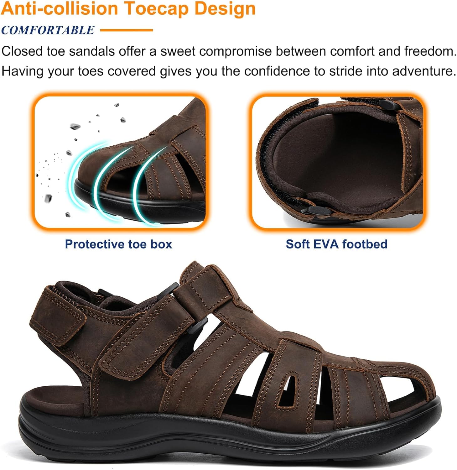 Mens Fisherman Leather Closed Toe Sandals Walking Dress Casual Sandalias Whith Memory Foam Summer Outdoor Athletic Adjustable Comfortable - Image 5
