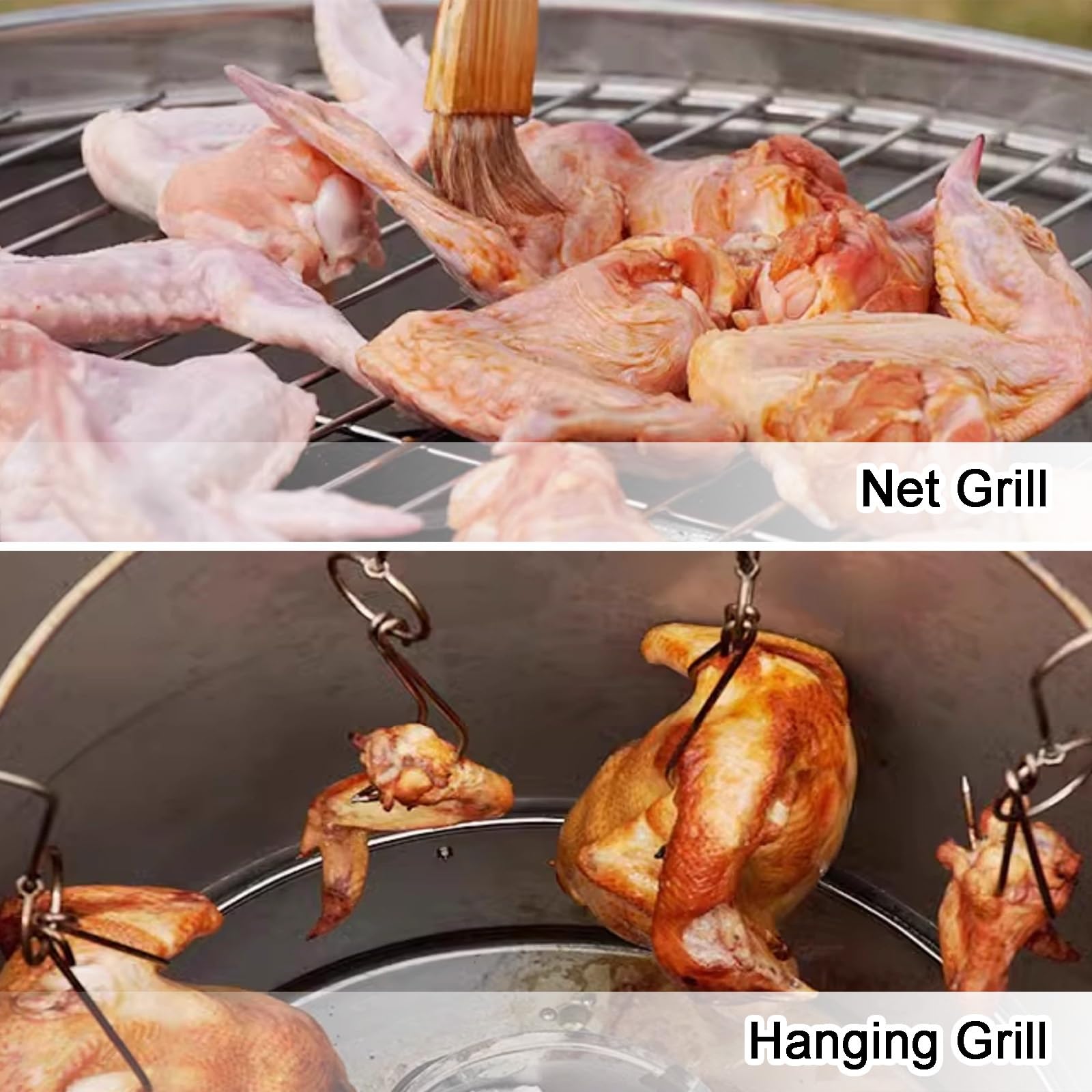 Barbecue e Affumicatori di Grandi Dimensioni, Barbecue a Carbonella, Griglia Sospesa in Acciaio Inox con Termometro, Design Diviso per Campeggio