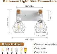 Vista 3 de Lámparas blancas para tocador de baño, luminarias de baño de madera de 2 luces sobre el espejo, apliques rústicos de pared con elegante pantalla