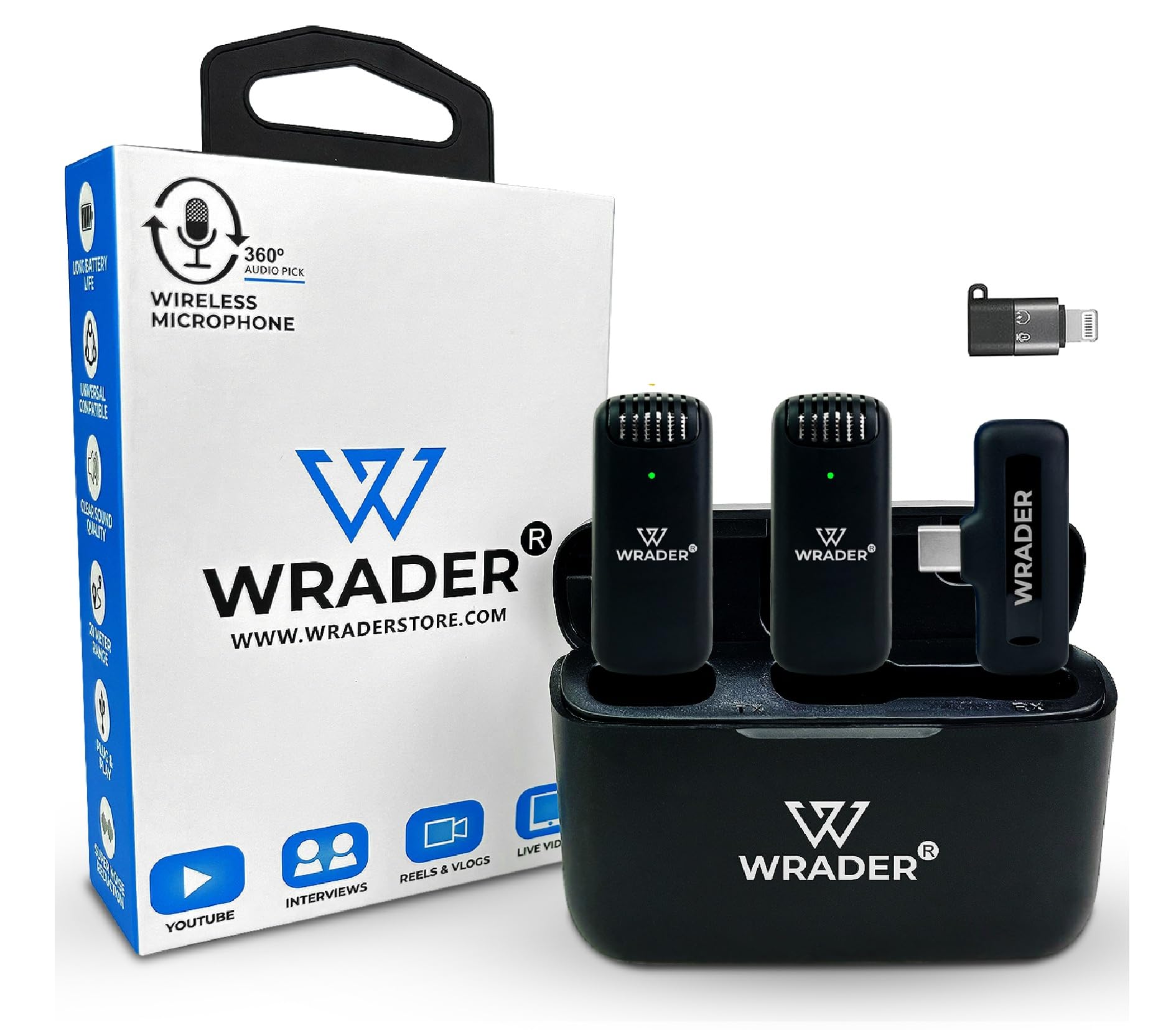 WRADER Pro-Grade 360° Omnidirectional Wireless Collar Mic with Battery Charging Case, Superior Noise Reduction for YouTube Video Recording, Vlogs, Reels & Interviews (Black, Type C Mobiles | iPhones)-image-19