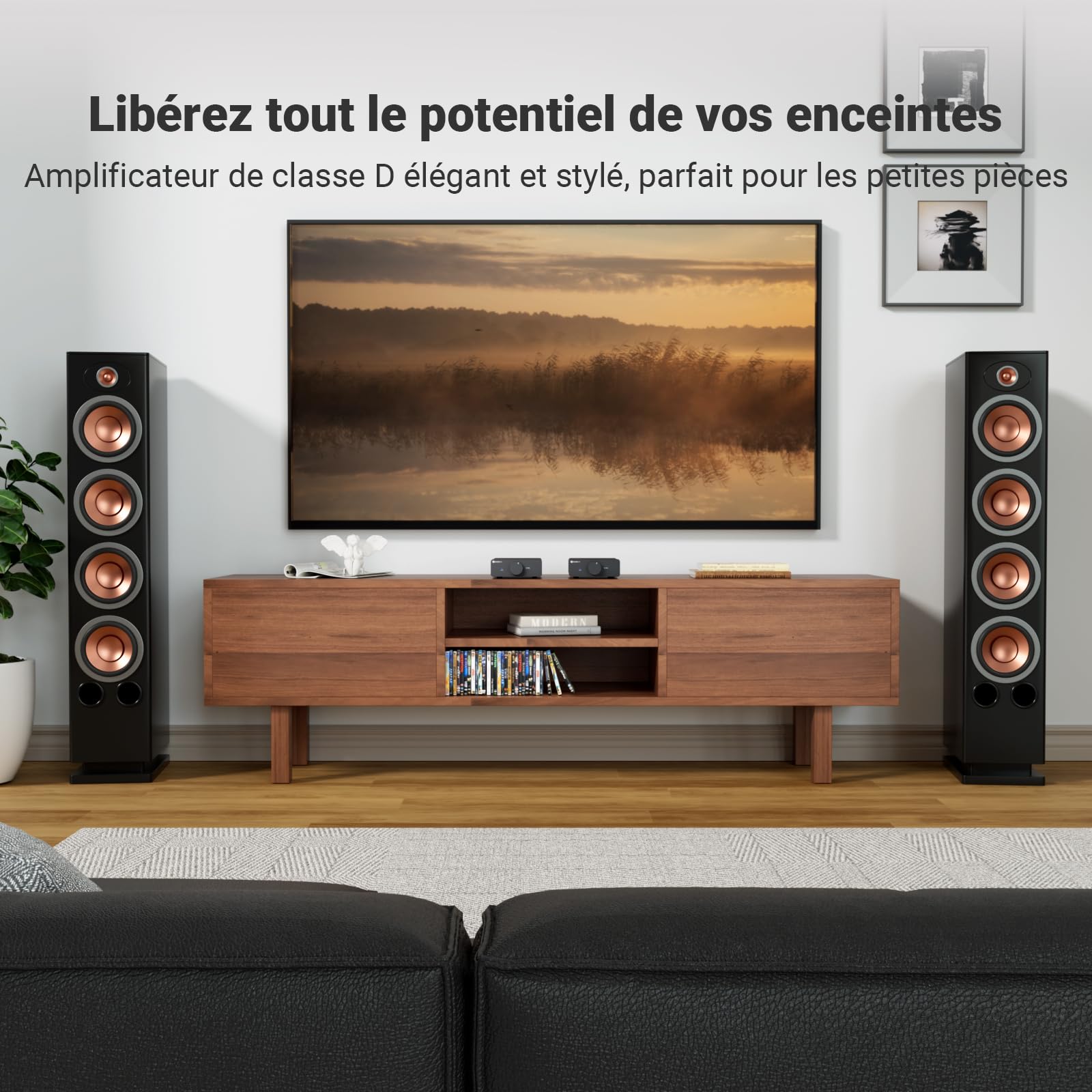 Fosi Audio V3 Amplificateur de Puissance Stéréo Classe D | Puce TPA3255 | 300W Ampli Audio HiFi pour Haut-Parleurs Home Cinéma et d'étagère | Design Compact avec Dissipation Thermique Avancée | 32V 5A